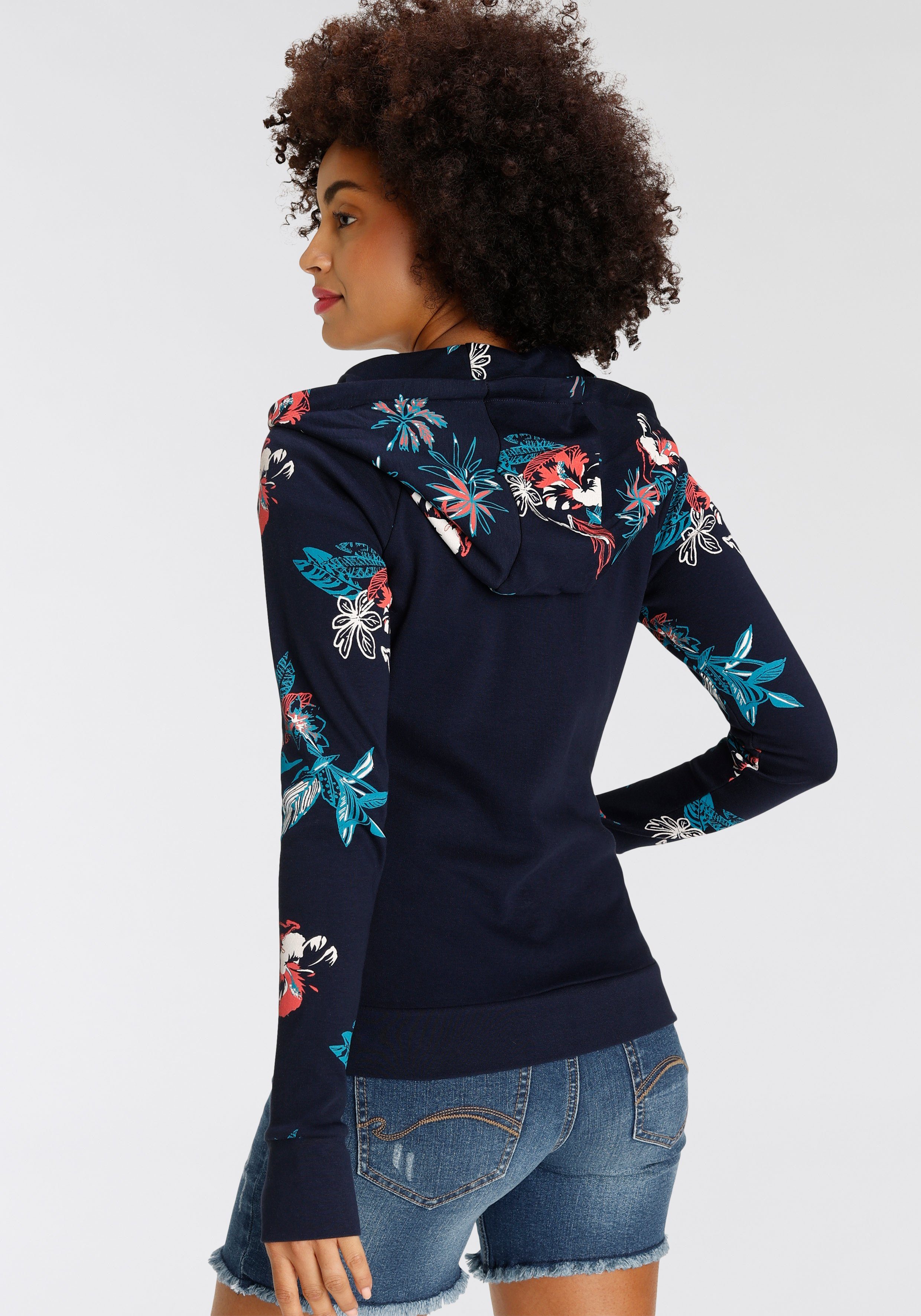 KangaROOS Kapuzensweatjacke Hawaii-Look KOLLEKTION im Druck NEUE blumigem mit - marine