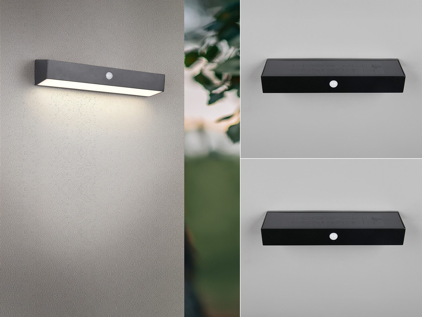 Reality Leuchten LED Solarleuchte, Bewegungsmelder, LED fest integriert, Neutralweiß, 2er SET Solar Außen Wand-Leuchten, Akku auch per USB aufladbar B: 30cm