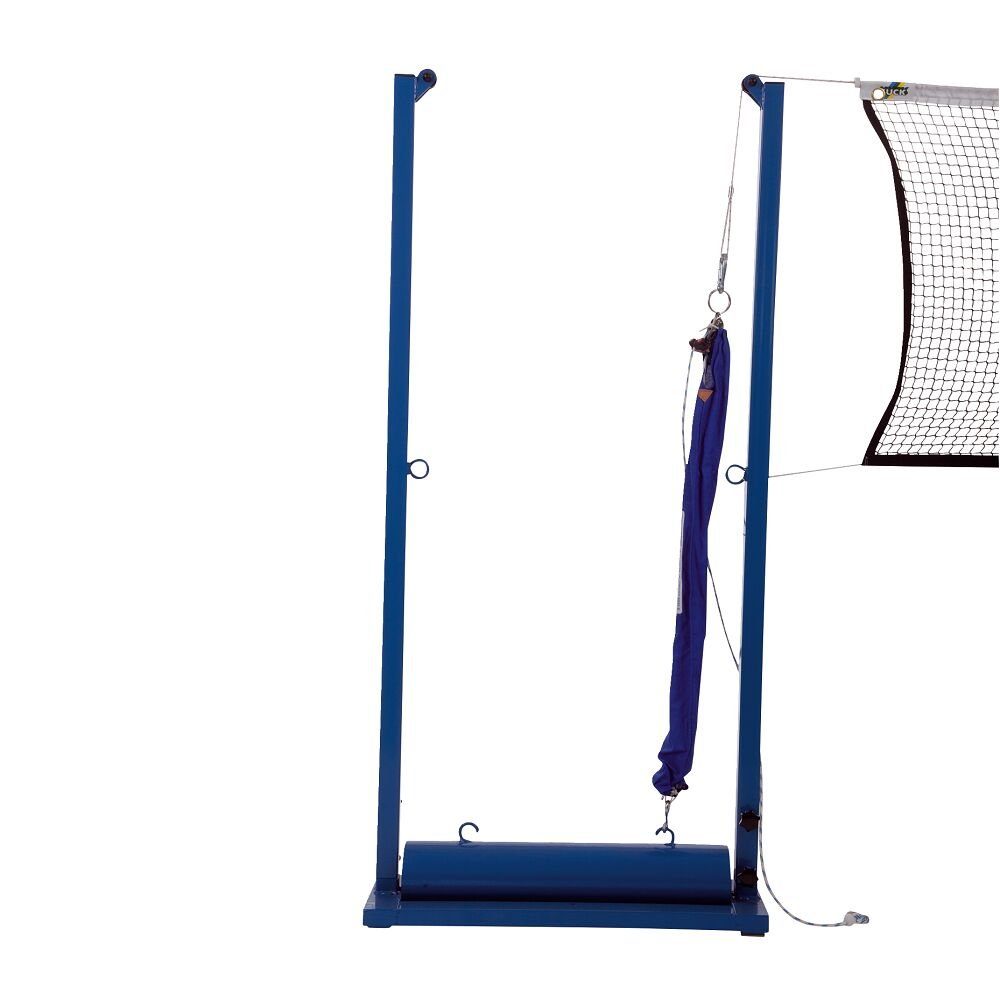 Sport-Thieme Badmintonnetz Spielpfosten für Mehrfahrspielfelder, rollbar, Stabile Ganzstahlausführung Mit Flaschenzugsystem