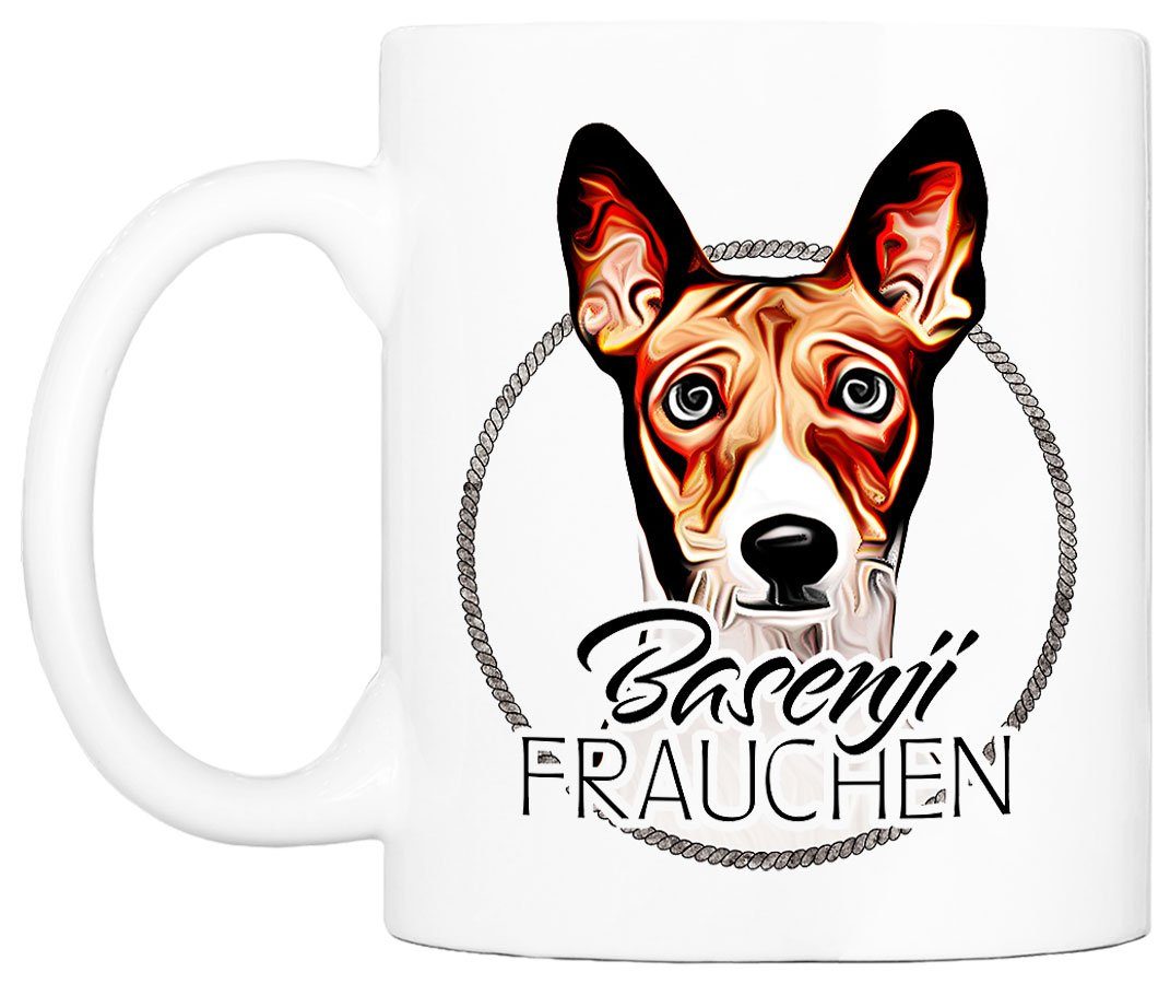 Cadouri Tasse BASENJI Geschenk, 330 für handgefertigt, bedruckt, Kaffeetasse mit FRAUCHEN Keramik, ml - Hundefreunde, beidseitig Hunderasse