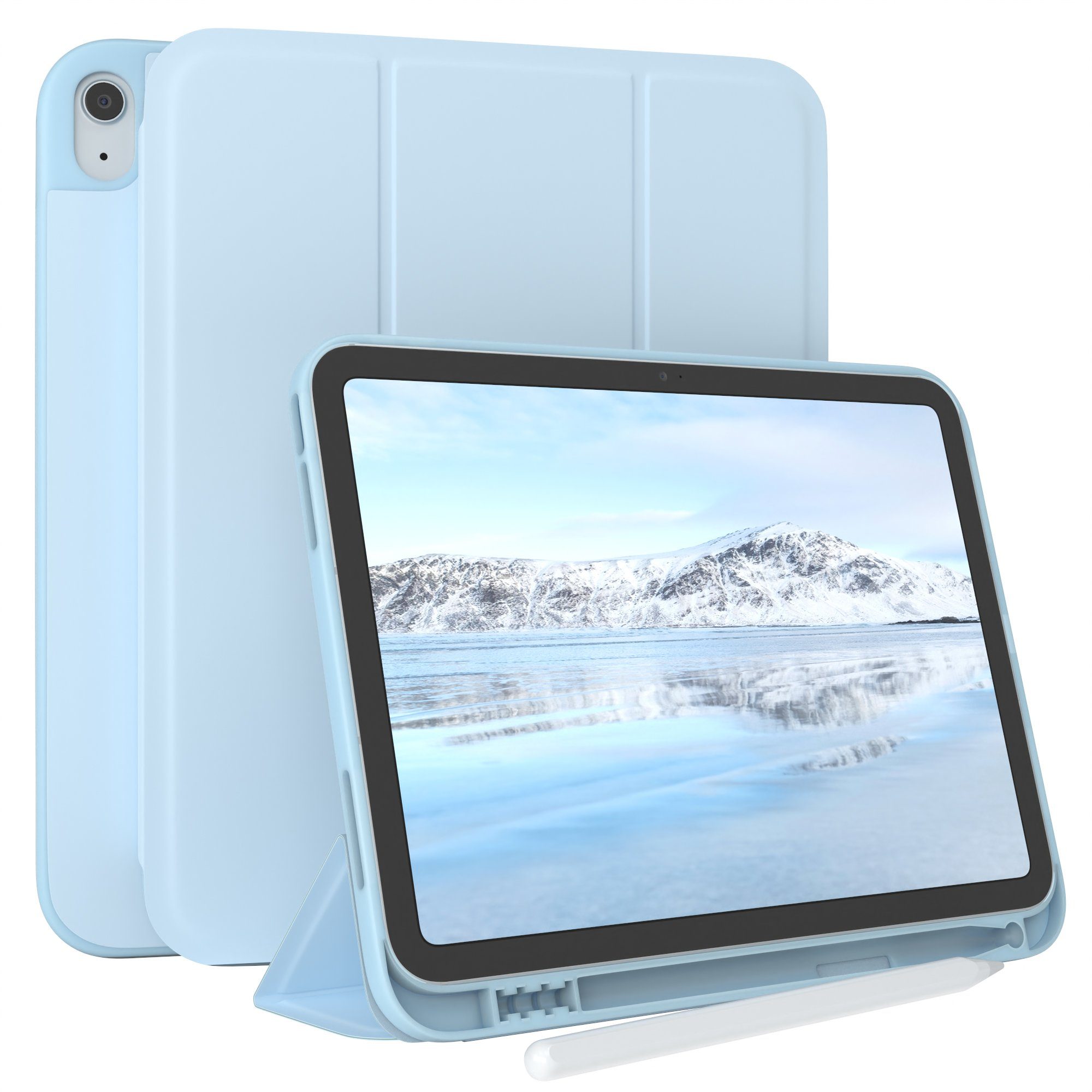 EAZY CASE Tablet-Hülle Penholder Smartcase für Apple iPad 10. Gen. (2022) 10,9 Zoll, Touchpen Stifthalterung Klappcase Anti-Kratz Tablet Tasche Hellblau