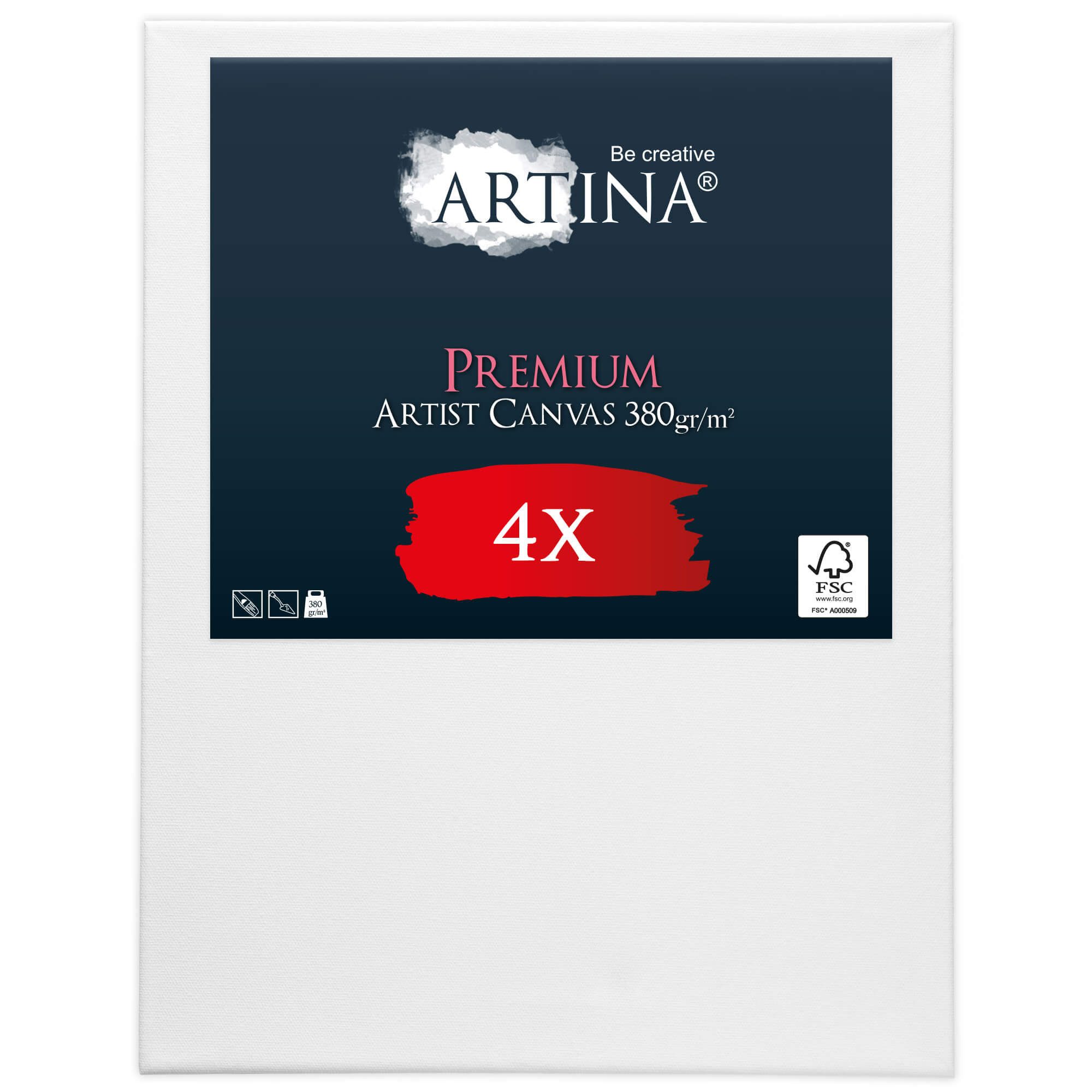 Artina Keilrahmen Keilrahmen Leinwand Premium, 30x40cm, 4er Set, 100% Baumwolle – bespannt – für Acrylfarben – zum Bemalen