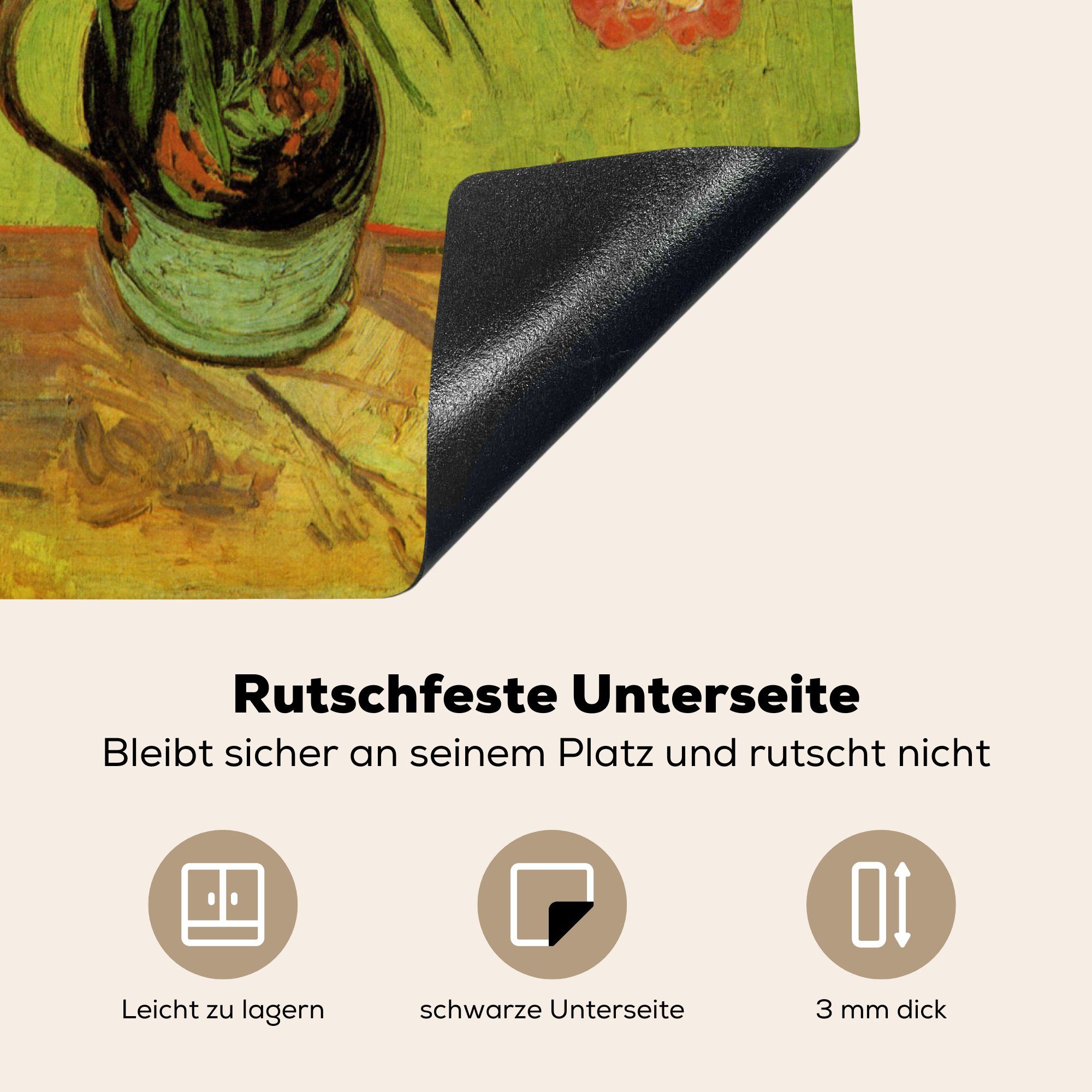 MuchoWow küche, - Vincent Oleander Stillleben die Gogh, tlg), für Induktionsmatte mit Herdblende-/Abdeckplatte (1 Büchern Vase cm, Vinyl, und van Ceranfeldabdeckung 59x52