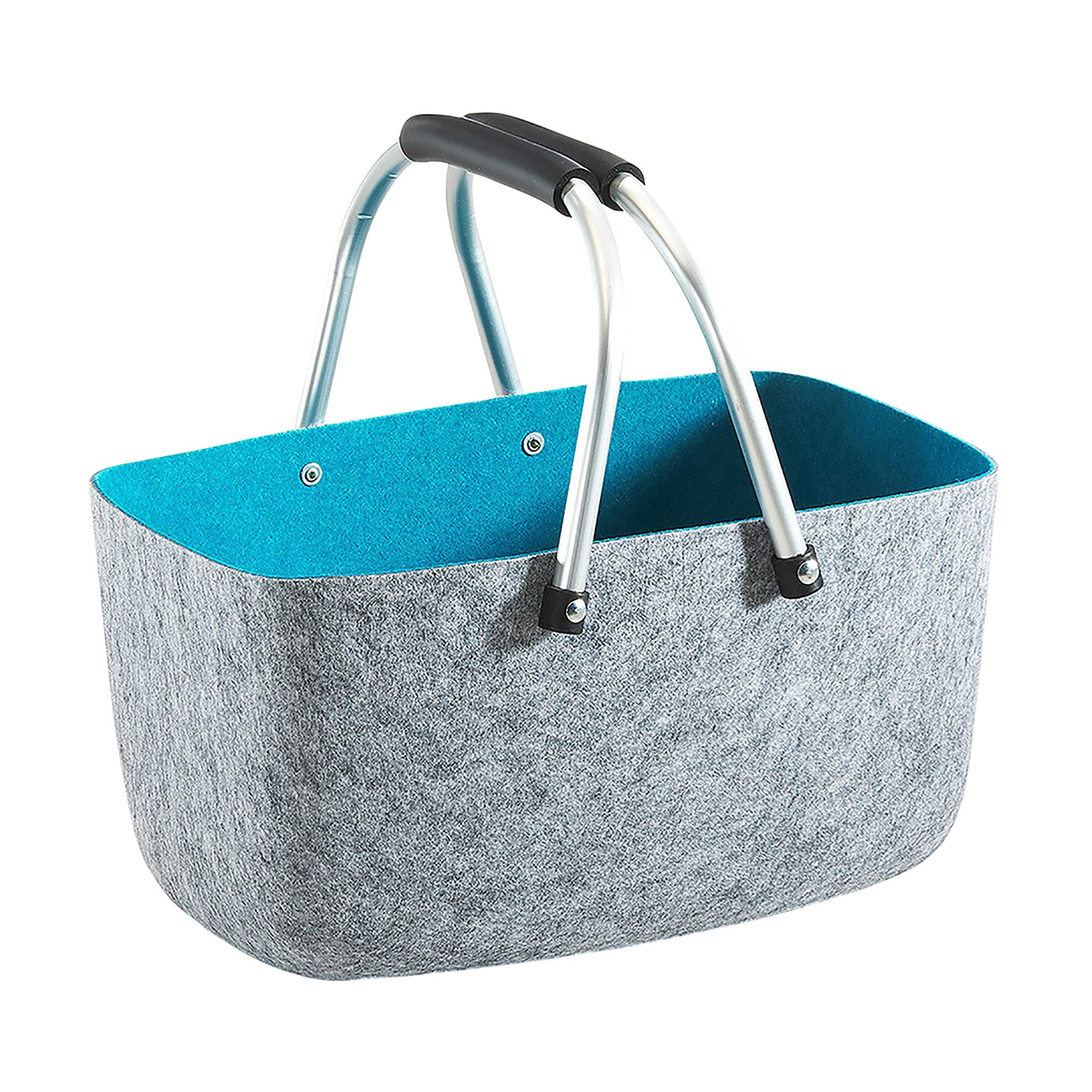 Kobolo Einkaufskorb Filzkorb aussen grau innen blau mit Aluhenkeln, 12,5 l