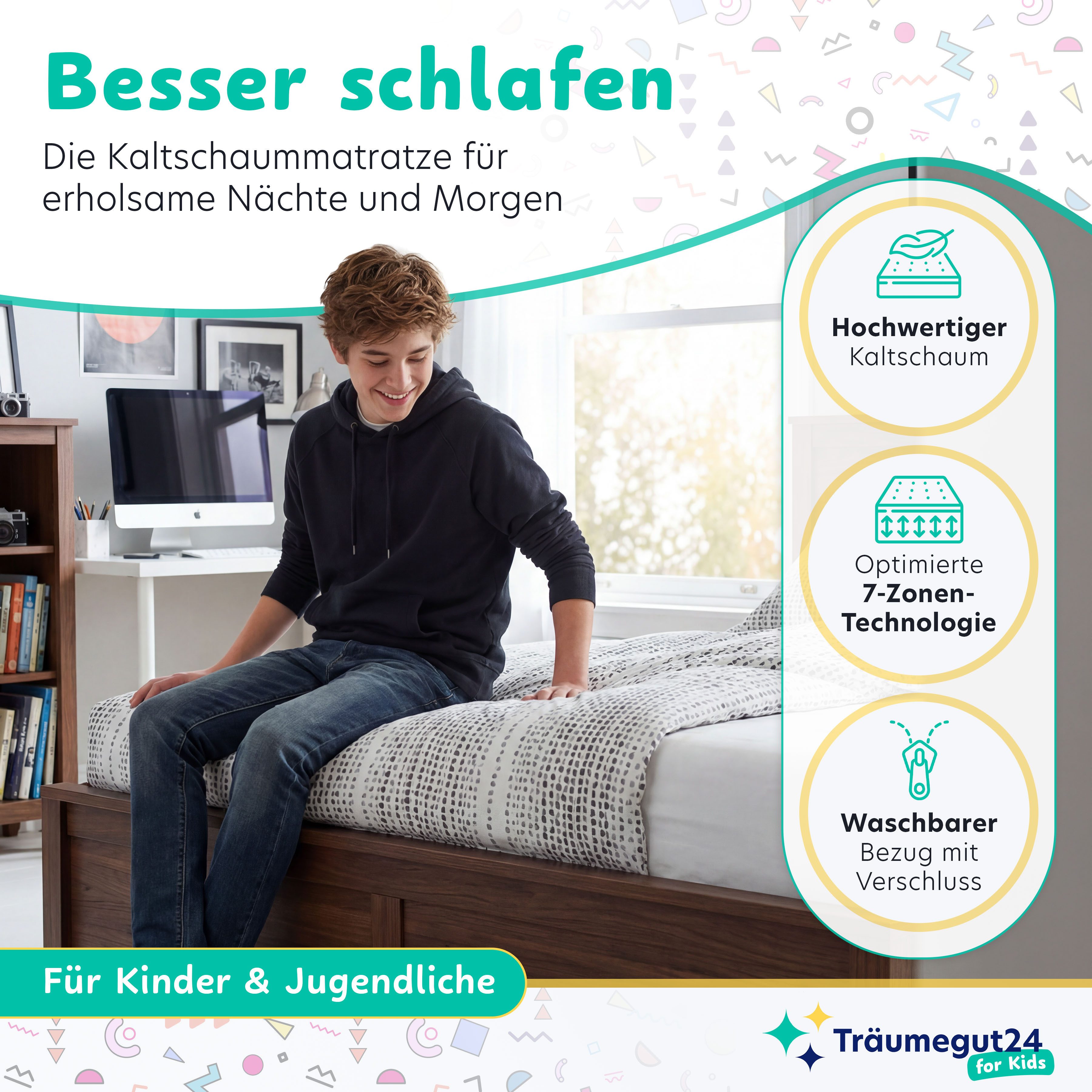 Jugendmatratze - Kaltschaummatratze für Jugendliche mit Klimafaser - Härtegrad H2&H3, Träumegut24, verschiedene Größen und Höhen