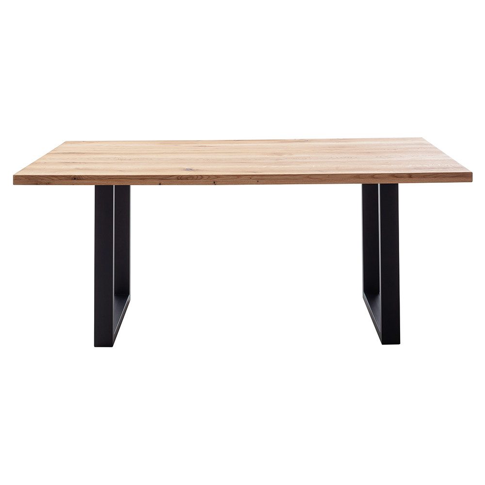 Lomadox Esstisch DEWEY-06, 160x90 cm, Wildeiche massiv geölt, schwarzes Metallgestell in U-Form