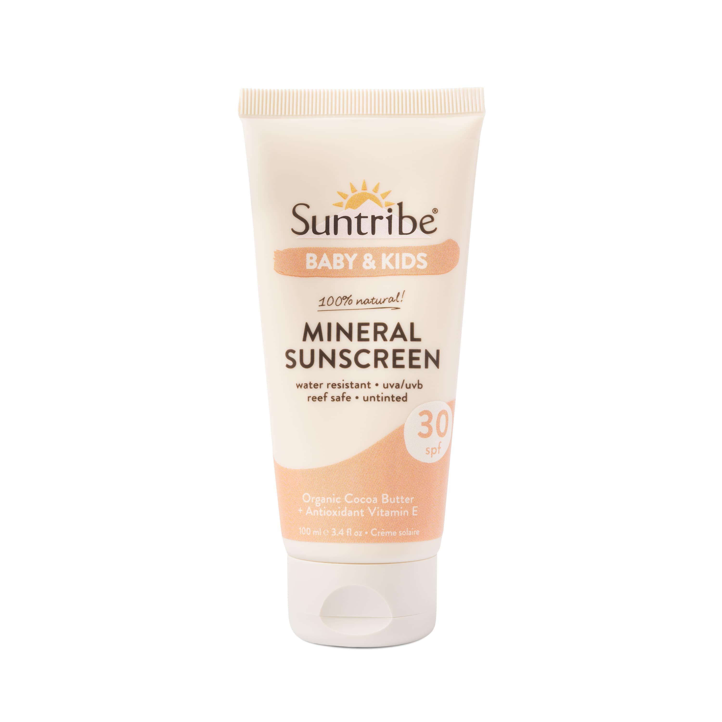 Suntribe Sonnenschutzcreme Bio Sonnencreme Baby & Kinder LSF 30, 1 Tube 100 ml, 0% Zusätze - Mineralisch & sanft – Riffsicher