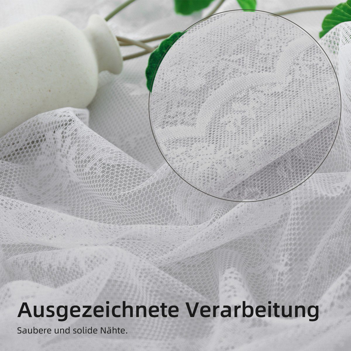 Vorhänge Retro-Tüllvorhang, MOOHO, für (2 Vorhang mit Schlafzimmer, Polyester, St), Villa Stangendurchzug Blumenstickereim, halbtransparent, Durchsichtige Voile, Grau Fensterbehandlungen, Hof, Wohnzimmer,