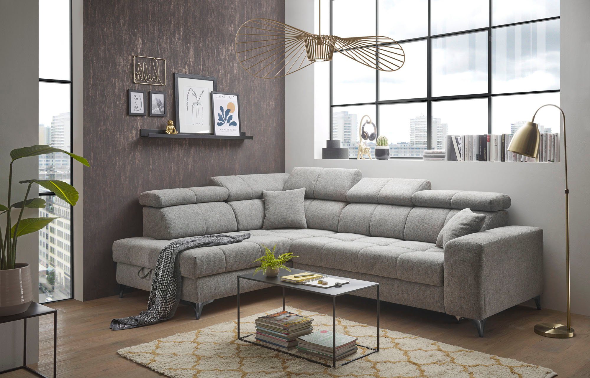 ED EXCITING DESIGN Ecksofa "Sydney L-Form mit Bettfunktion, Bettkasten, Kop günstig online kaufen