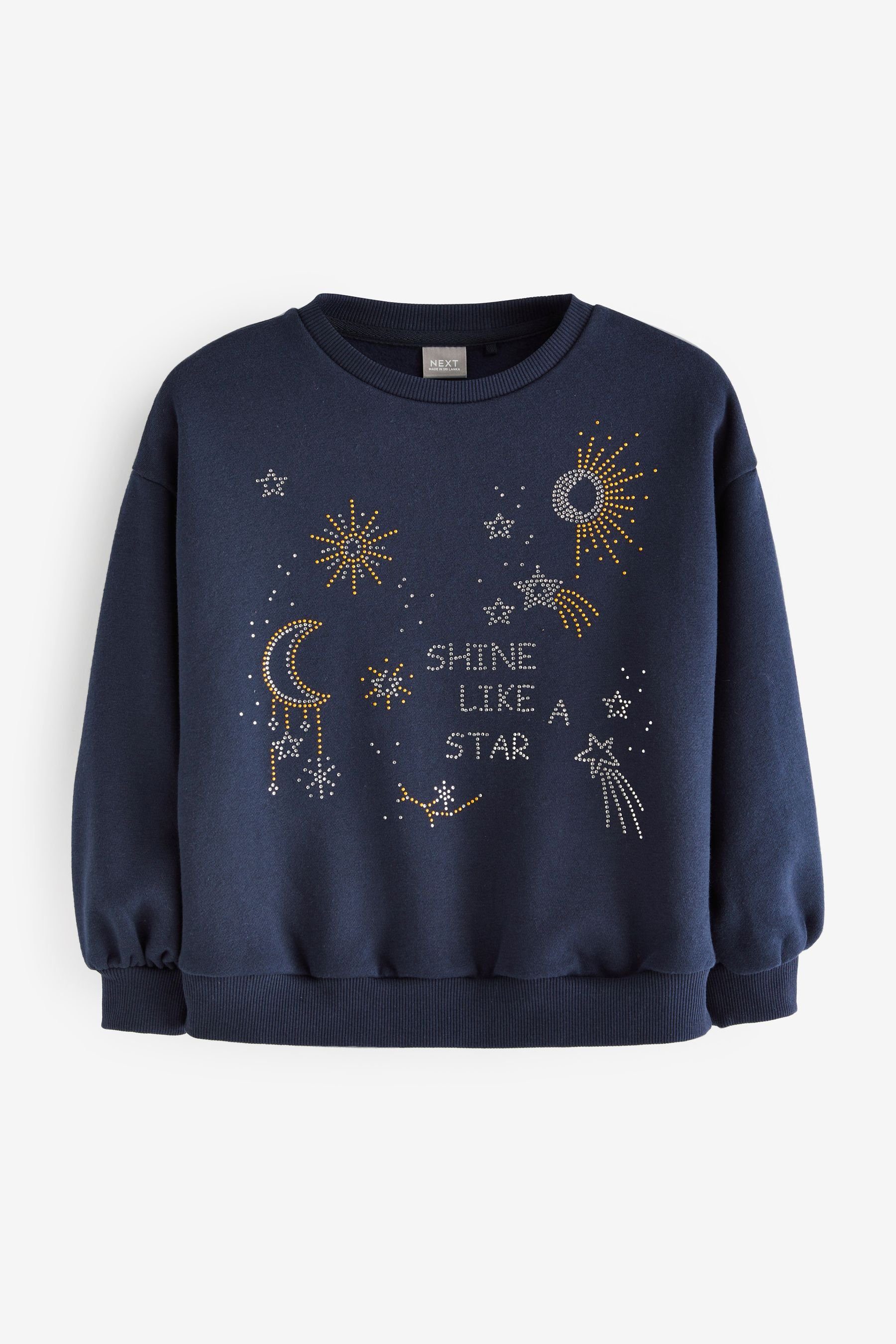 Cropped (1-tlg) Sweatshirt Embellished Stud mit Next Blue Sweatshirt Rundhalsausschnitt Navy