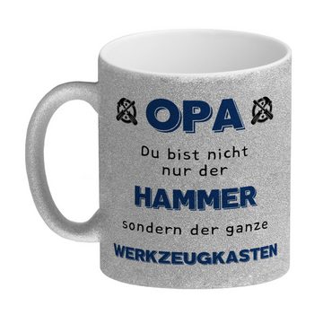 speecheese Tasse Opa Glitzer-Kaffeebecher mit Spruch Du bist nicht nur der Hammer