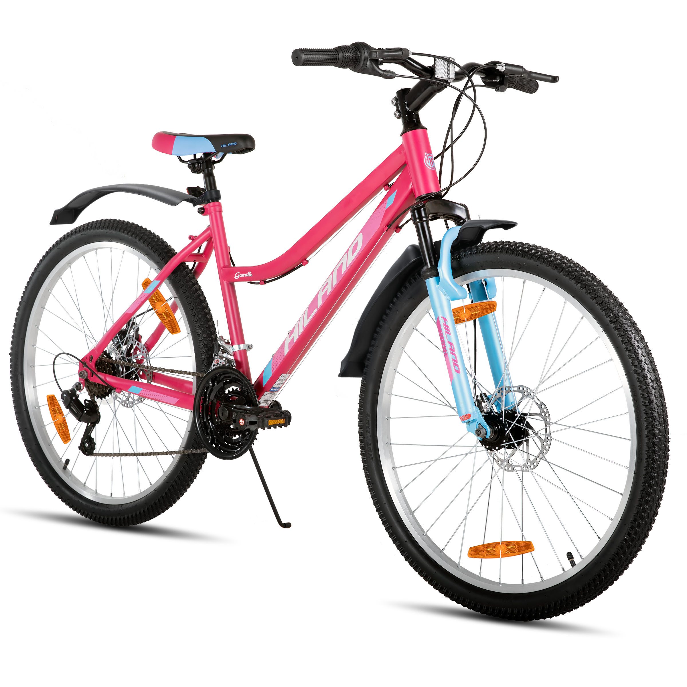 HILAND Mountainbike 26 Zoll Damen Fahrrad, MTB für Damen und Erwachsene, Mit 18-Gang und gefederte Vorderradgabel, mechanische Scheibenbremsen