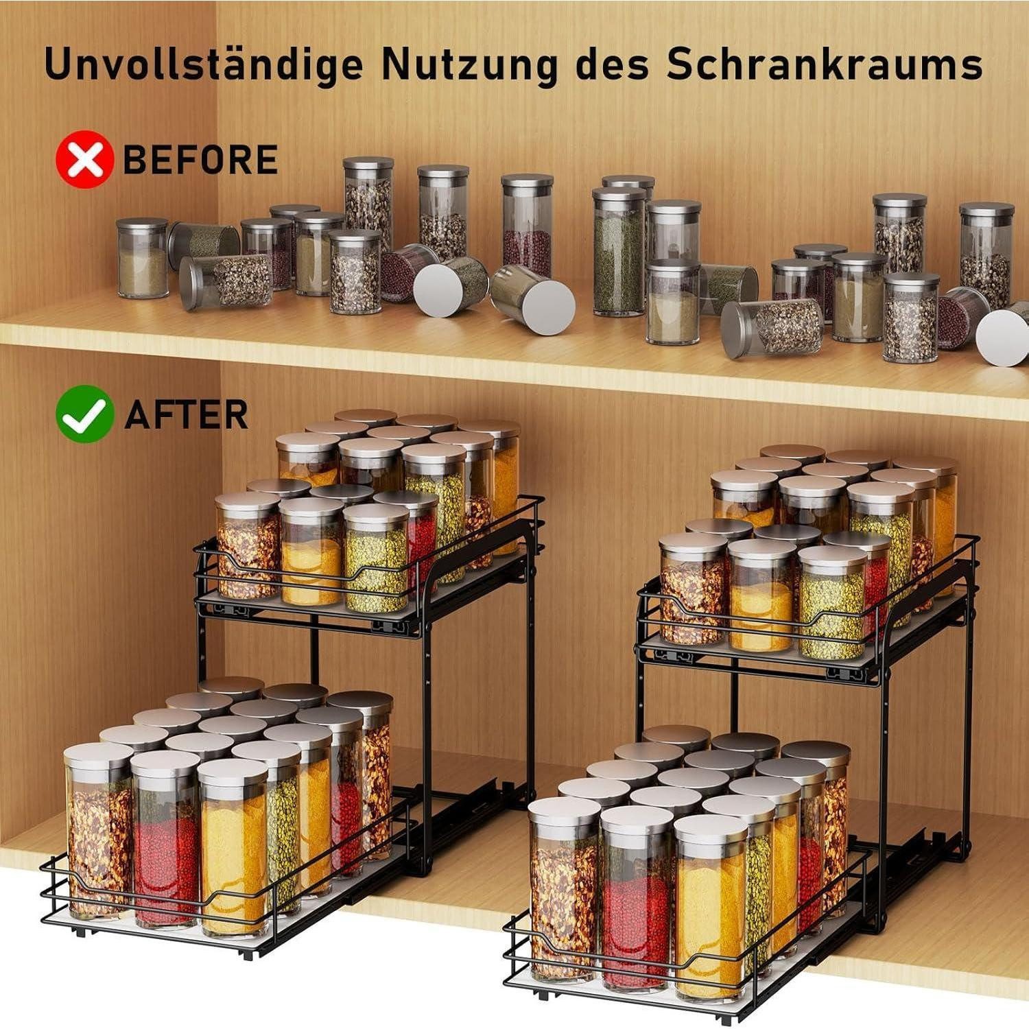 MAYZOLOP Gewürzregal Ausziehbares Gewürzregal Küche 2 Etagen Höhenverstellbar