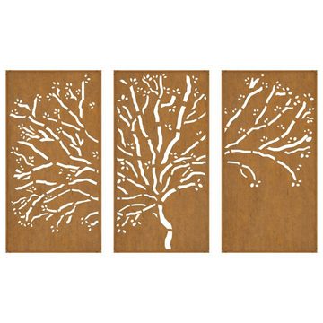 vidaXL Wandbild 3-tlg. Garten-Wanddeko 105x55 cm Cortenstahl Baum-Design