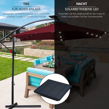 Bettizia Sonnenschirm 3-3.5m Sonnenschirm mit LED Solar Gartenschirm Kurbelsonnenschirm Alu, Aluminium/Polyester