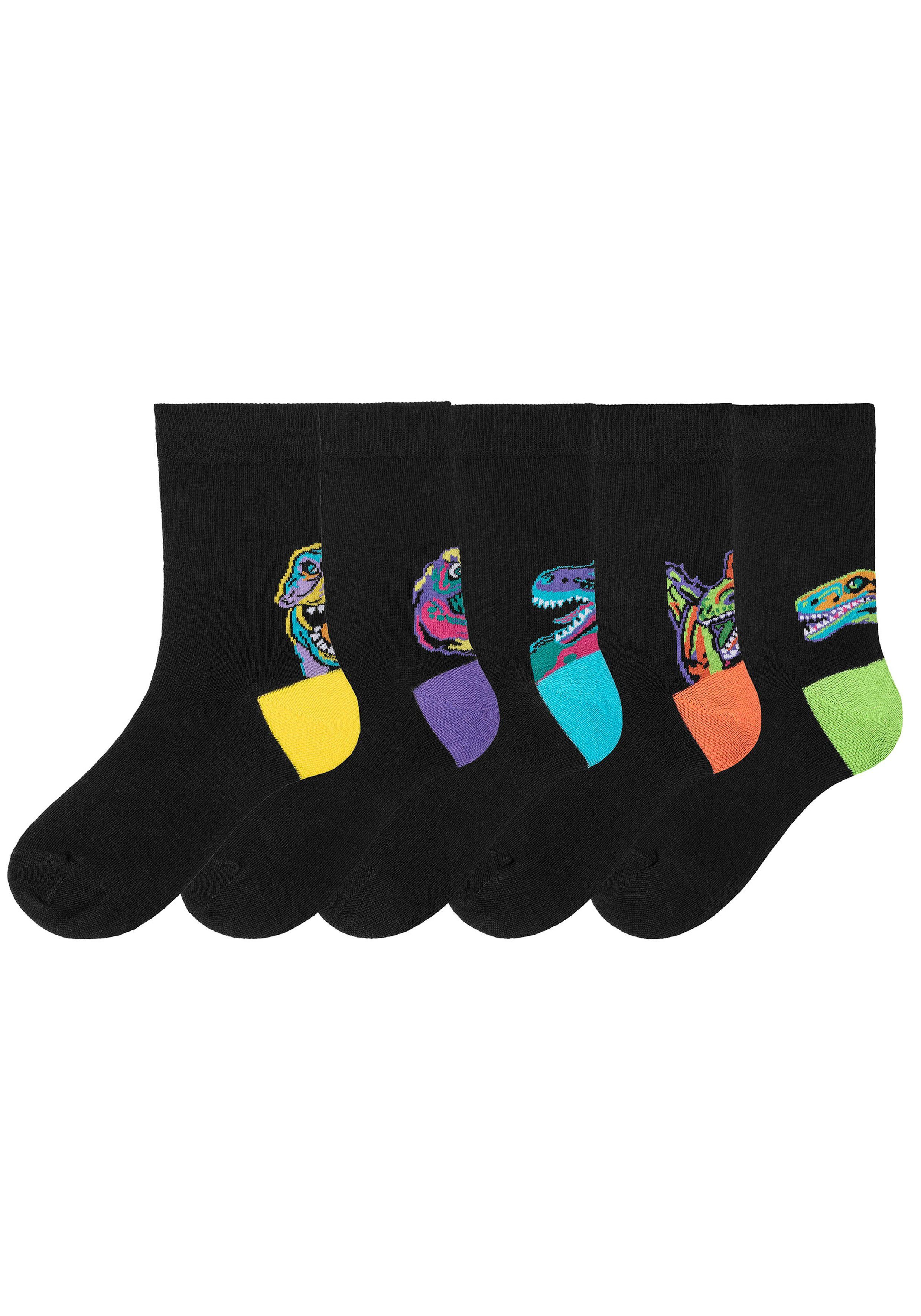 der Motive Freizeitsocken Ferse farbenfrohen H.I.S (Packung, über 5-Paar) Dino mit