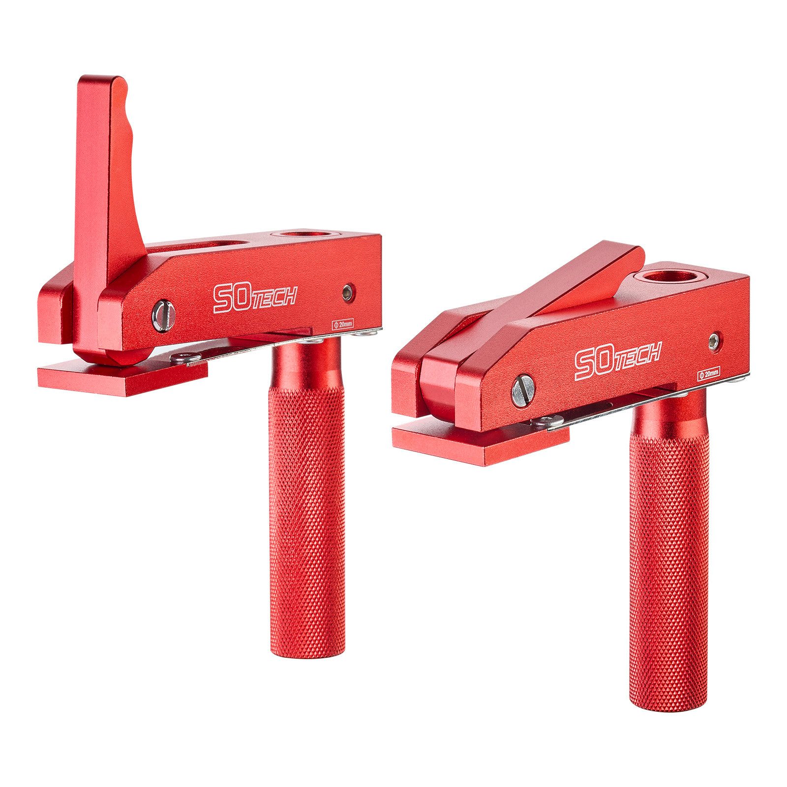 SO-TECH® Klemmen Spannhaken Ø 20 x 110 mm Aluminium Rot für Werkbänke, (2-St), Bankhaken für Hobelbänke Werkbank mit Ø 20 mm Lochraster