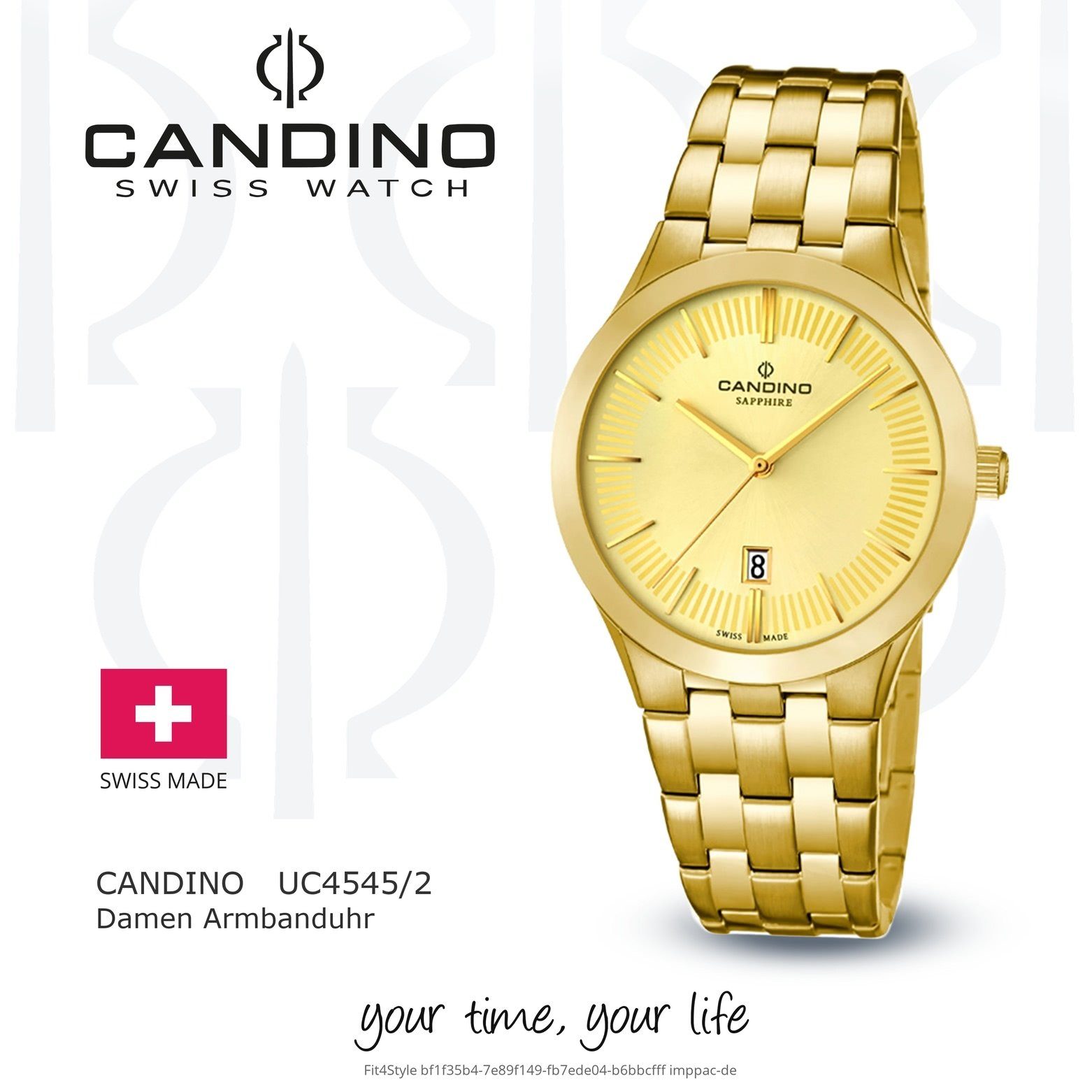 Candino Luxus Analog rund, Quarzuhr Edelstahlarmband Damen gold, Quarzuhr Damen C4545/2, Armbanduhr Candino