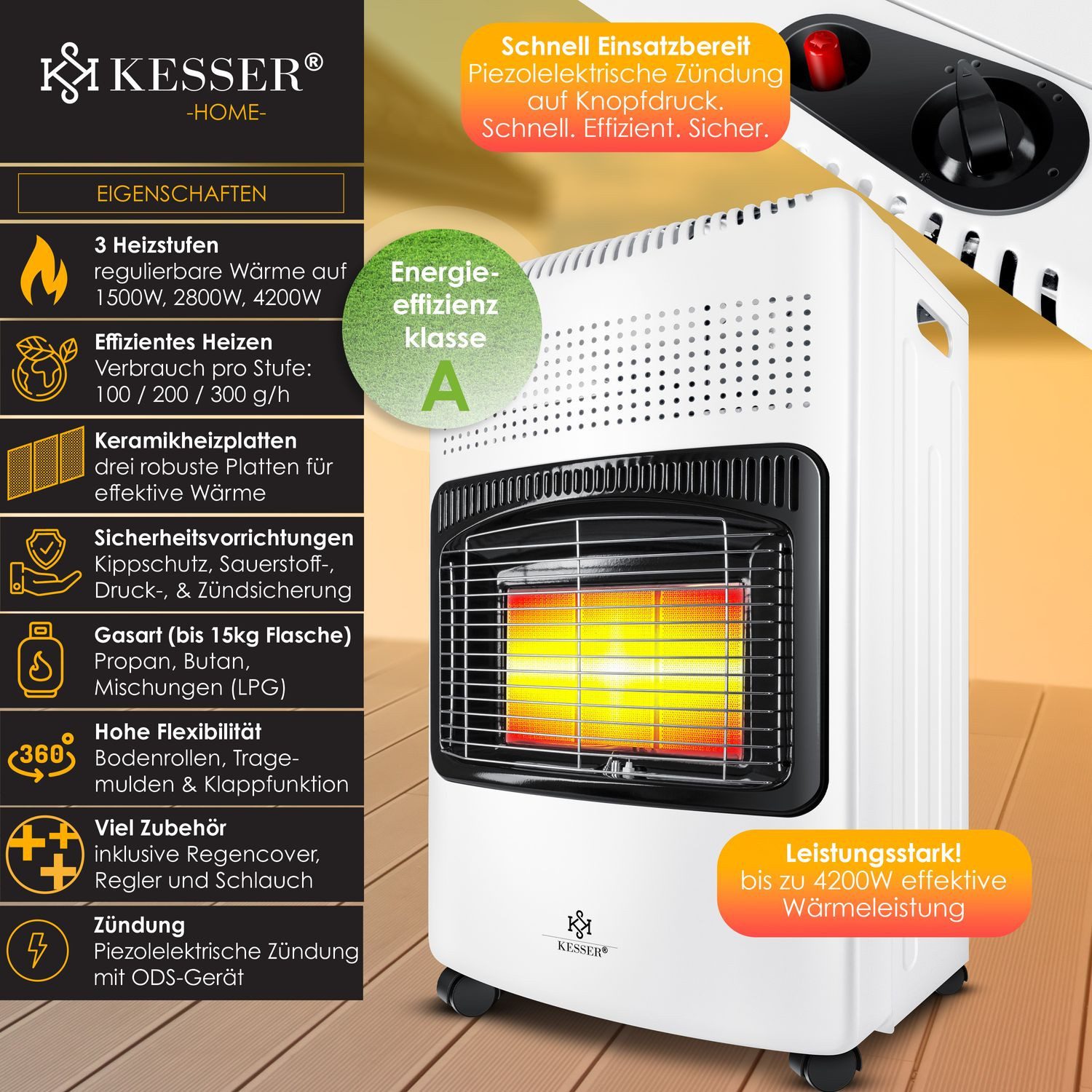 KESSER Heizstrahler, 4200 W, 4200W Keramik Gasheizer Heizstrahler inkl. Gas günstig online kaufen