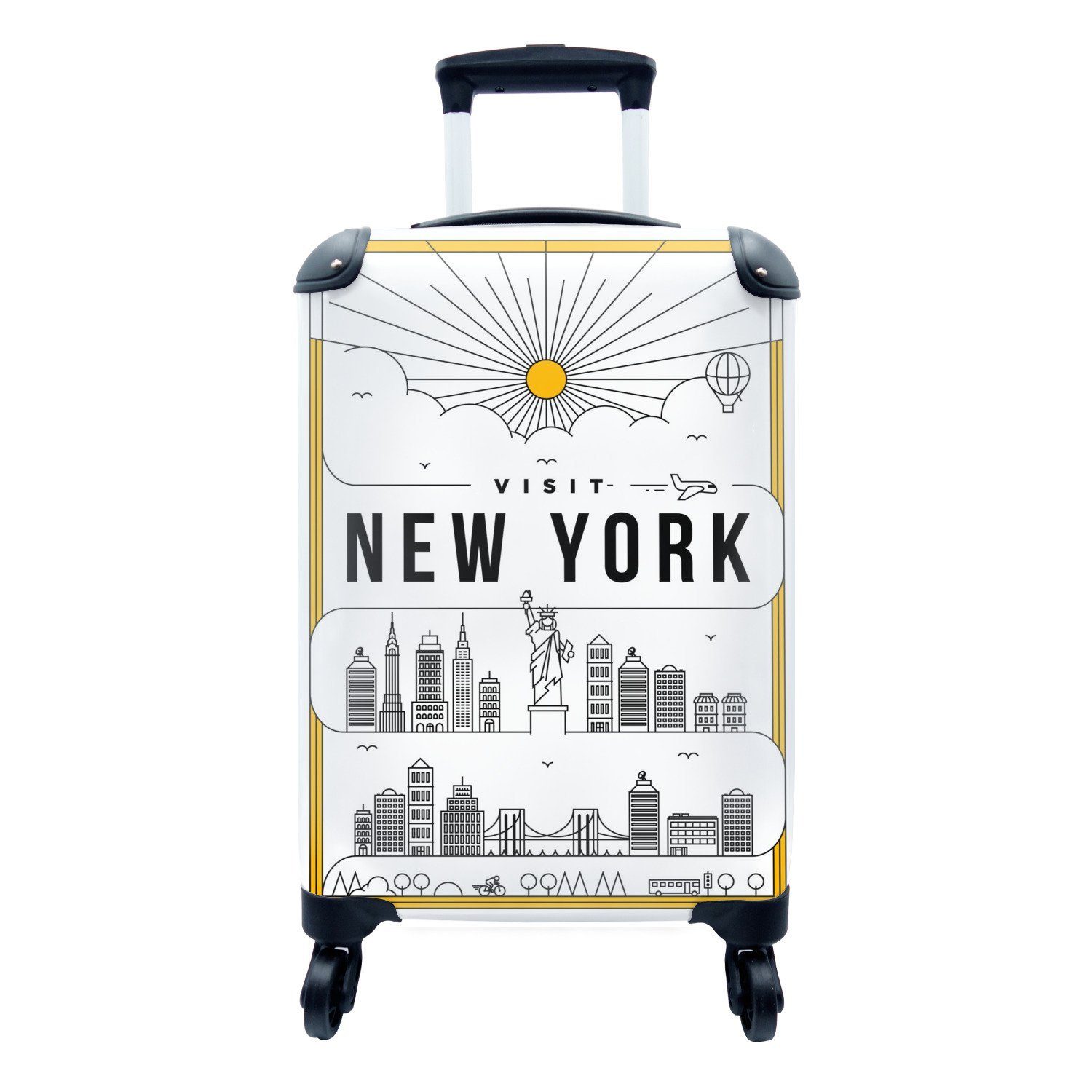 MuchoWow Handgepäckkoffer New York - Skyline - Freiheitsstatue, 4 Rollen, Reisetasche mit rollen, Handgepäck für Ferien, Trolley, Reisekoffer
