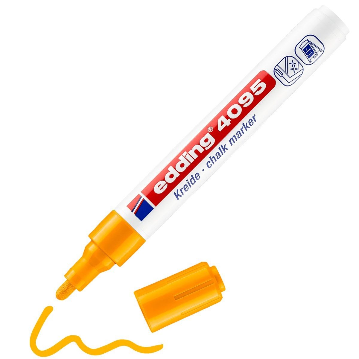 edding Kreidemarker Kreidemarker 4095 mit Rundspitze neonorange, Ventilgesteuerter Kreidefluss