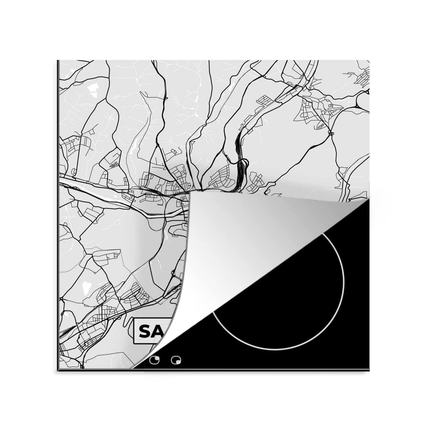 MuchoWow Herdblende-/Abdeckplatte Karte - Saarrücken - Deutschland - Stadtplan, Vinyl, (1 tlg), 78x78 cm, Ceranfeldabdeckung, Arbeitsplatte für küche