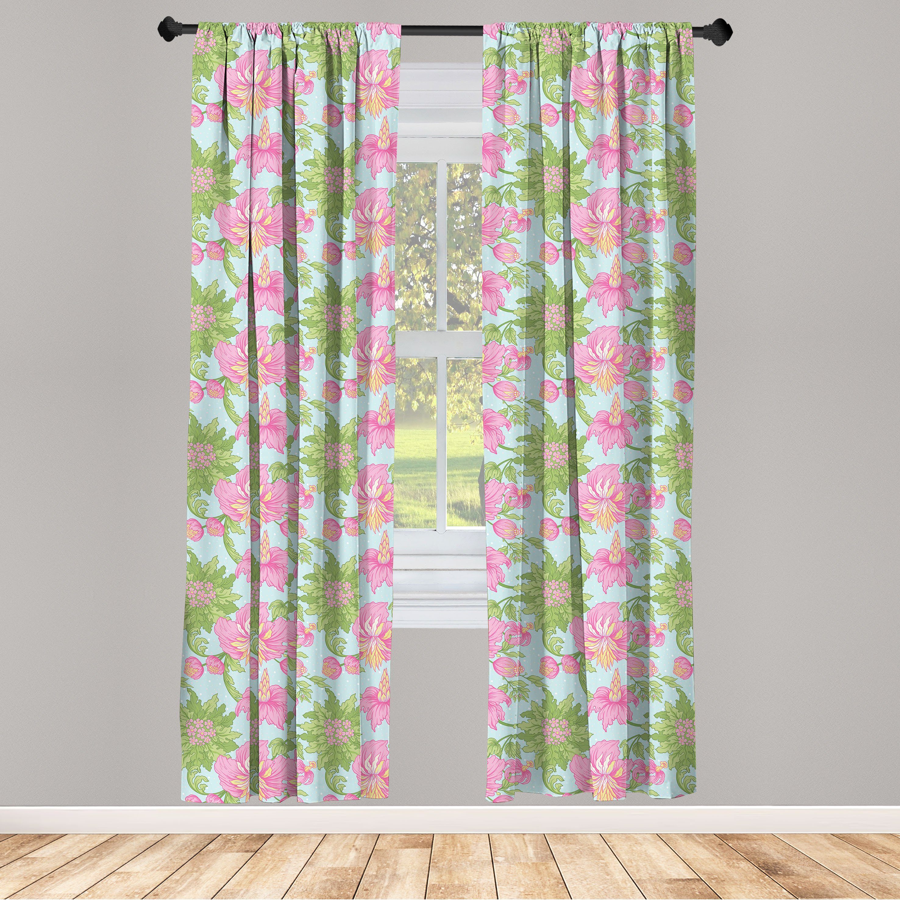 Gardine Vorhang für Wohnzimmer Schlafzimmer Dekor, Abakuhaus, Microfaser, Blumen Tropical Hibiscus Blossom