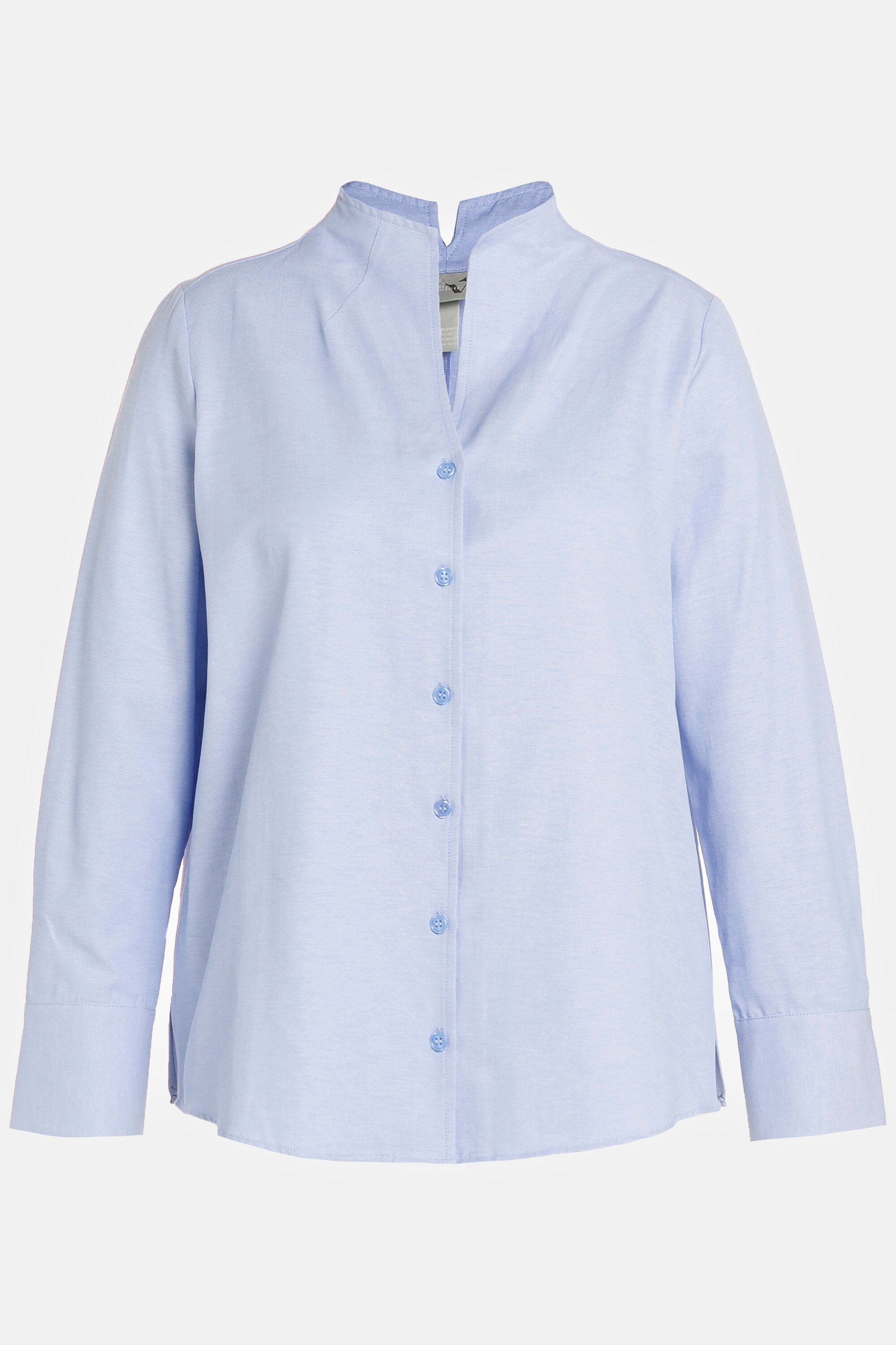 Ulla Popken Longbluse Oxford-Gewebe Kelchkragen blau Langarm helles Bluse