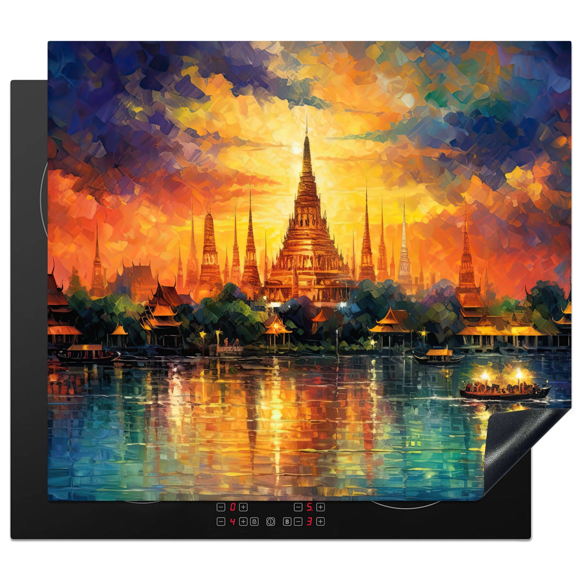 MuchoWow Herdblende-/Abdeckplatte Bangkok - Architektur - Sonnenuntergang, Vinyl, (1 tlg), 60x52 cm, Mobile Arbeitsfläche nutzbar, Ceranfeldabdeckung