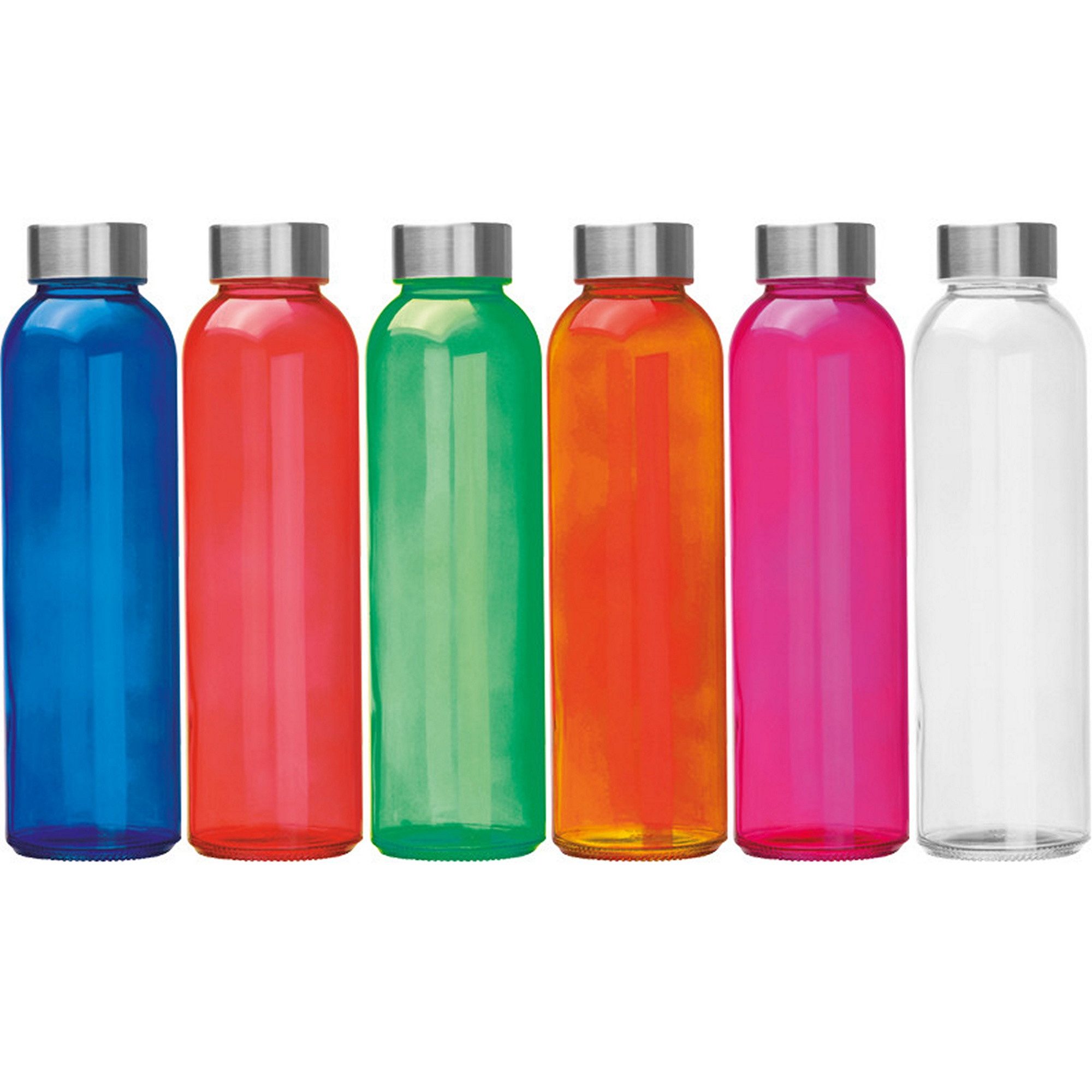 Livepac Office Trinkflasche 6x Trinkflasche / aus Glas / Füllmenge: 500ml / 6 verschieden Farben