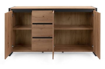 Finori Sideboard Denver (Kommode in Eiche Artisan und Anthrazit, Breite 160 cm), Industrial Design, 3 Türen, 3 Schubladen