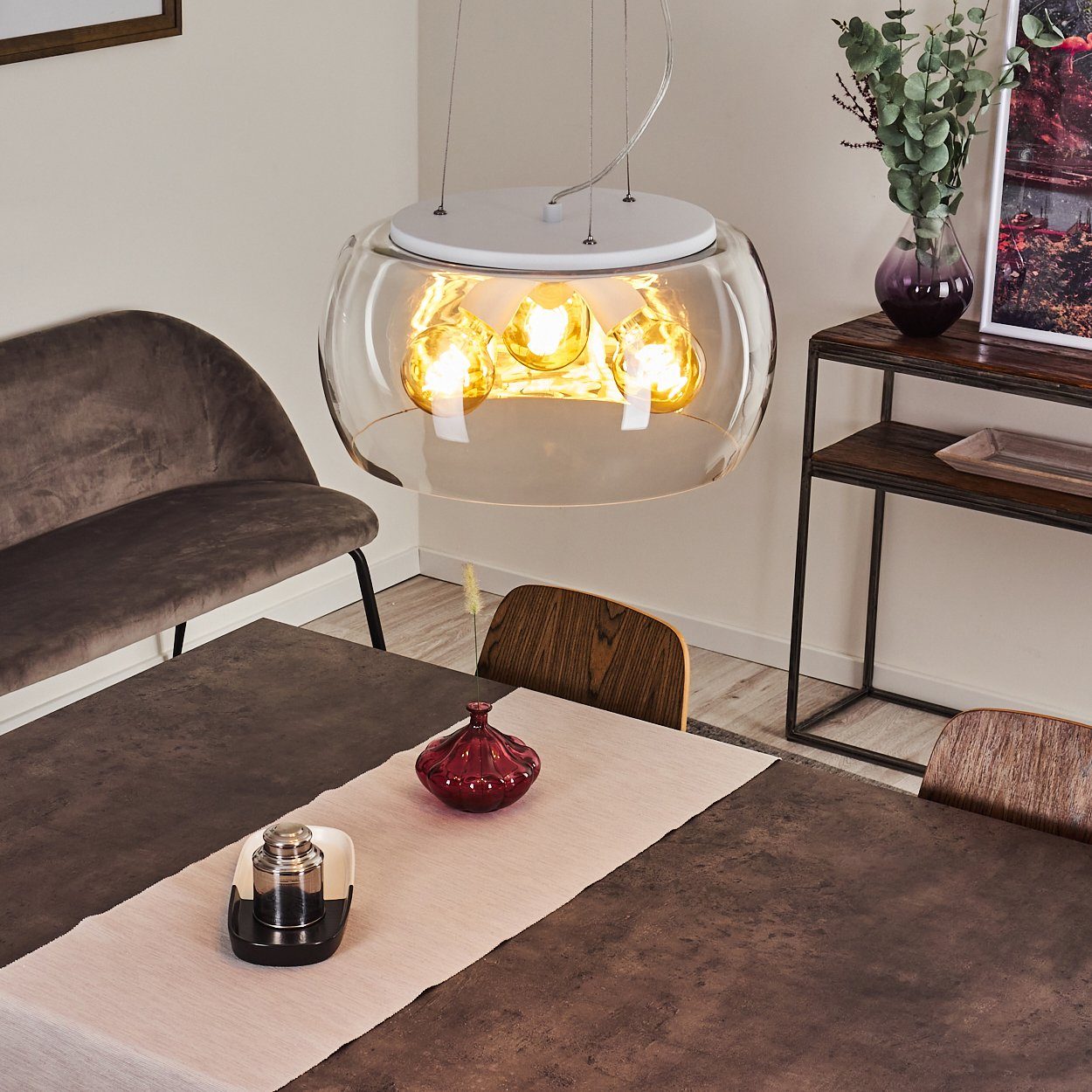 hofstein Hängeleuchte »Tiago« runde Pendellampe aus Metall in weiß, ohne Le günstig online kaufen