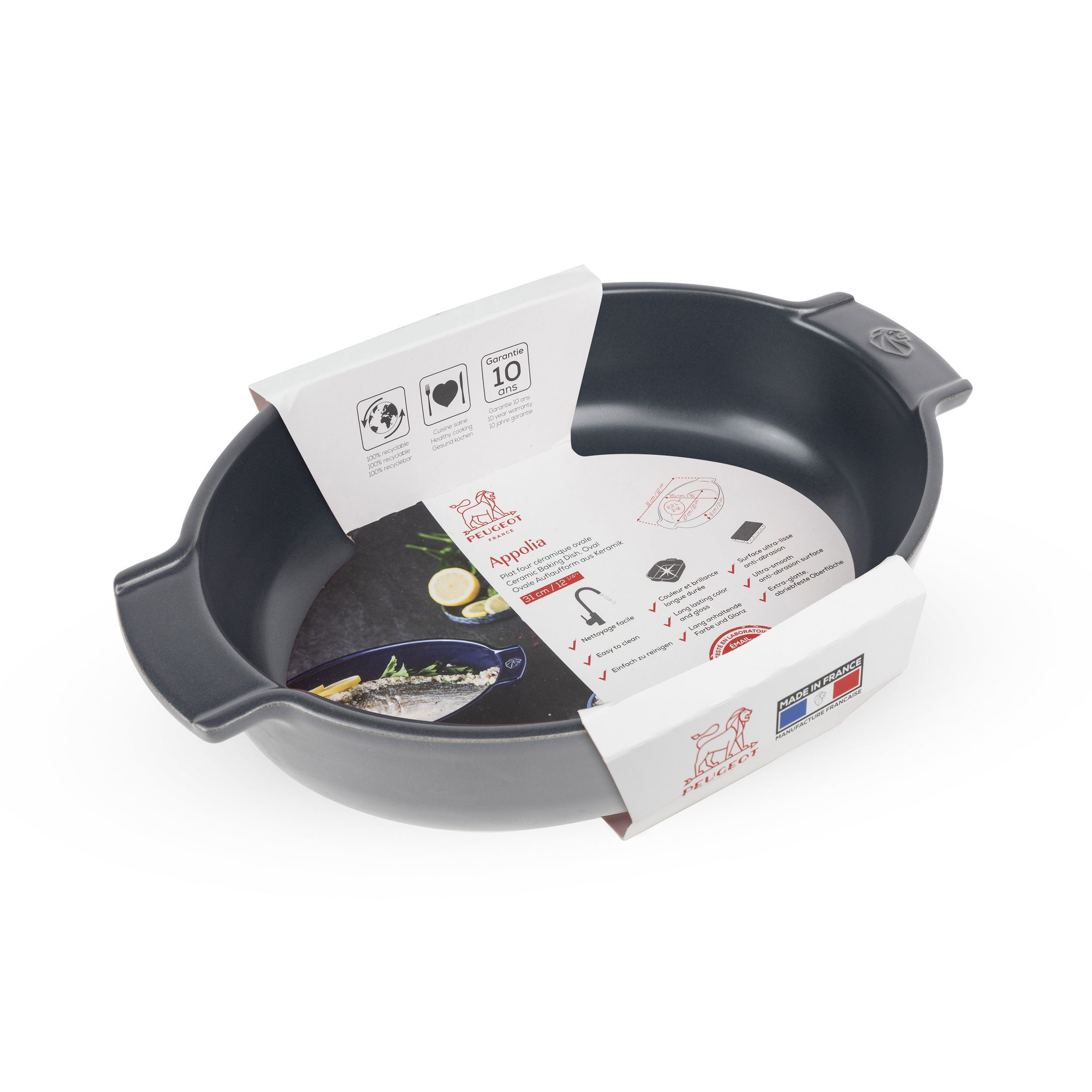 PEUGEOT Auflaufform APPOLIA Keramik 31cm Oval Schiefergrau Spülmaschin, Keramik, Keramik