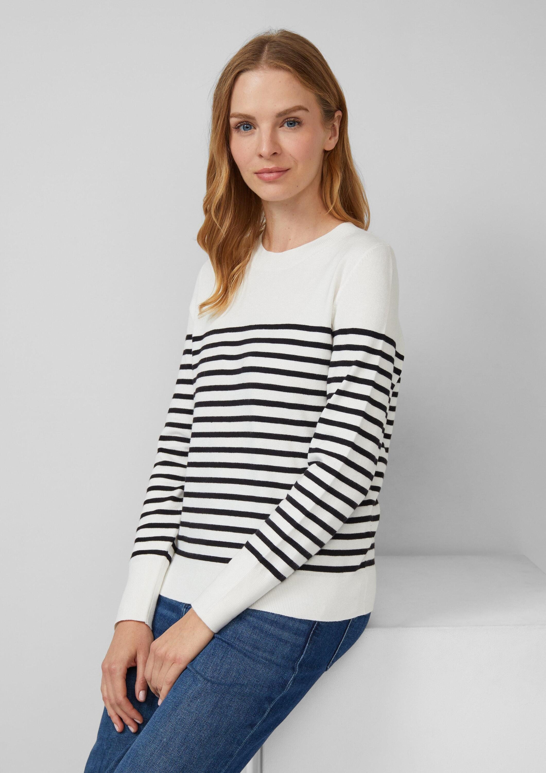 s.Oliver Longpullover Strickpullover Gestreifter Pullover aus Viskosemix
