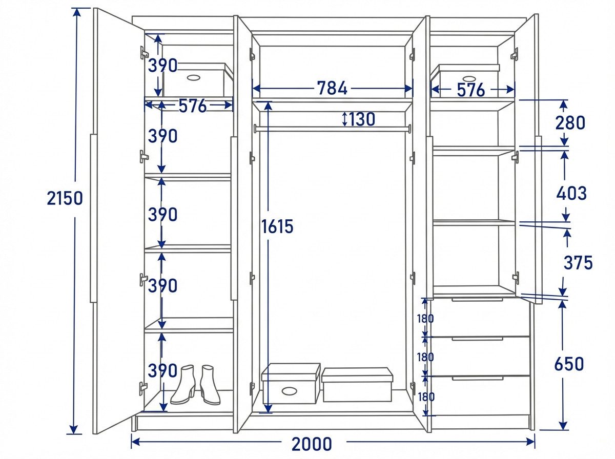 A&J MöbelLand GmbH Drehtürenschrank FALKEN– viertüriger Kleiderschrank 200 cm (Geräumiger viertüriger Kleiderschrank mit Schubladen. Geräumiger Schrank mit einer Breite von 200 cm und Schubladen, ideal zur Aufbewahrung von Kleidung und Accessoires. Viel Stauraum. TOP PRODUKT! Wählen Sie das ideale Modell für Ihr Schlafzimmer!, TOP ANGEBOT) Breite: 200 cm, Höhe: 215 cm, Tiefe: 59,5 cm