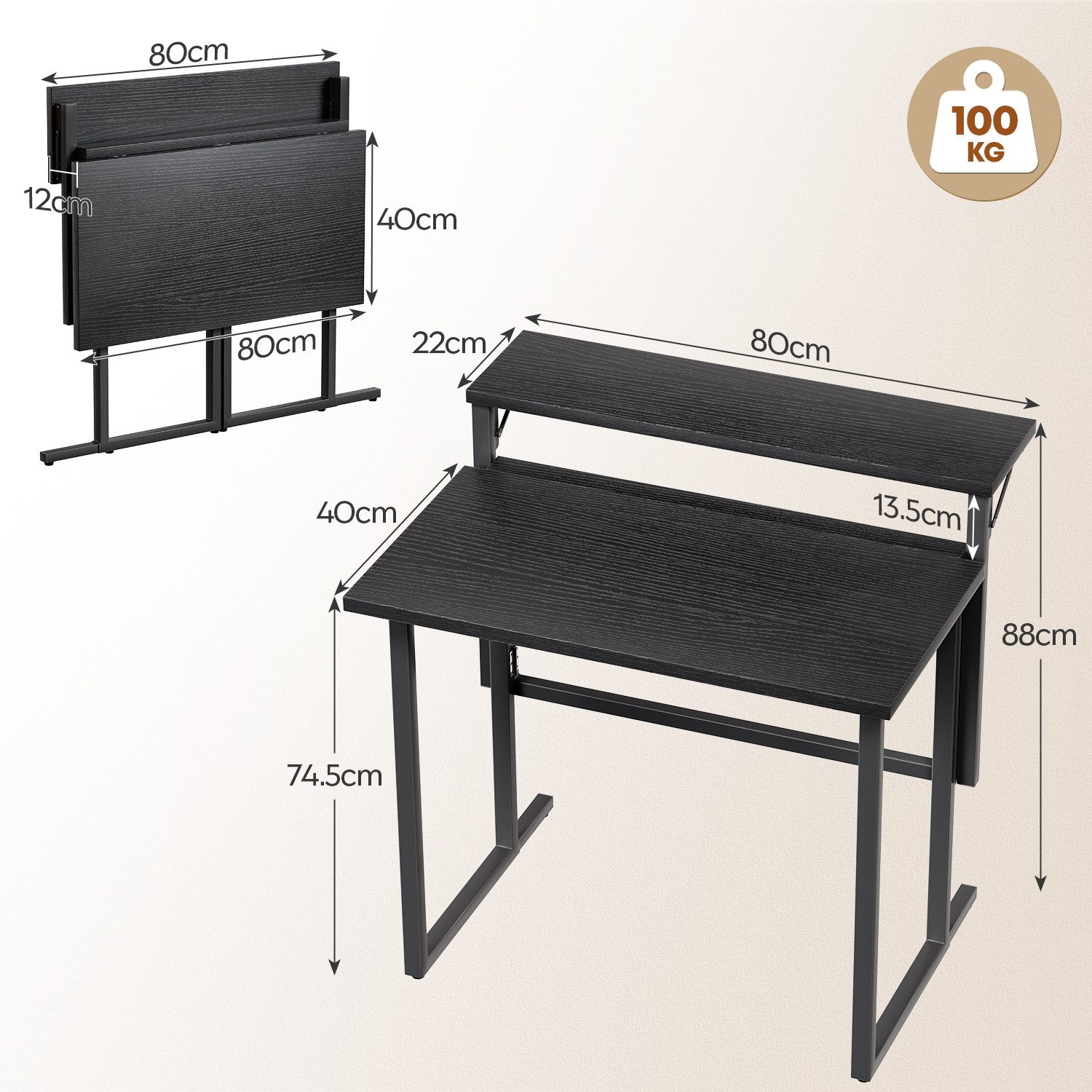 HOMALL Schreibtisch Klappbarer Schreibtisch mit Monitorhalterung Gaming-Schreibtisch (80 cm breiter mehrstufiger Notebook-Schreibtisch, bequem zusammenklappbar)