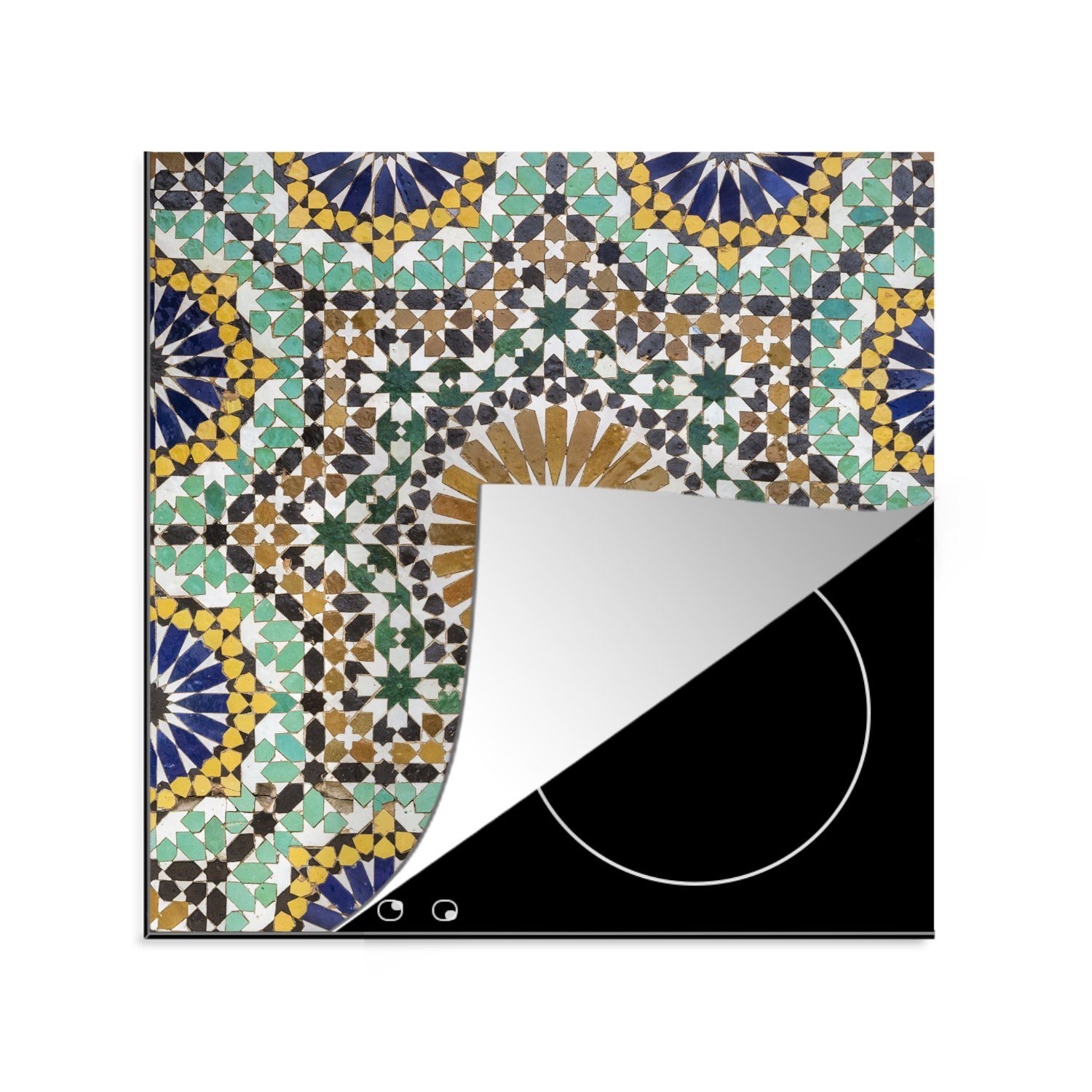 MuchoWow Herdblende-/Abdeckplatte Eine Nahaufnahme eines marokkanischen Mosaiks, Vinyl, (1 tlg), 78x78 cm, Ceranfeldabdeckung, Arbeitsplatte für küche
