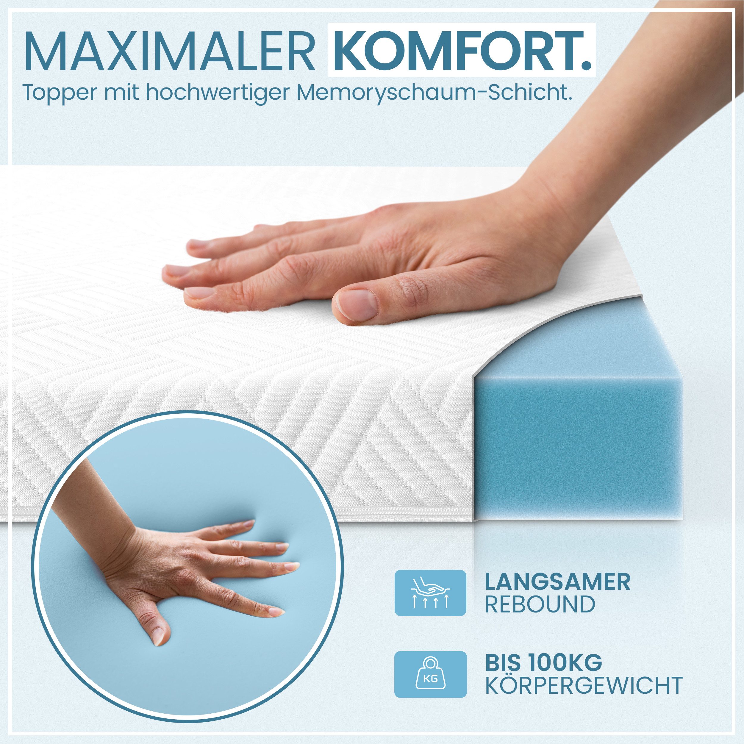 Gentle North, Topper Memory Schaum Topper 5/7 cm - Matratzentopper, 5 cm hoch, Memoryschaum, ergonomisch, rutschfest, schadstoffgeprüft