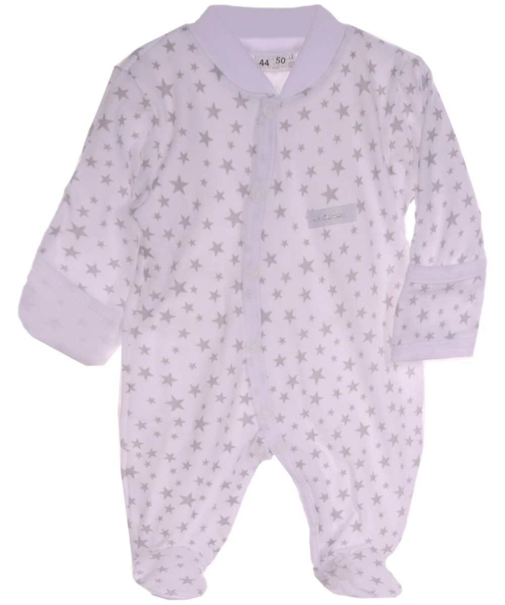 La Bortini Strampler Overall mit Kratzschutz Baby Schlafanzug mit Sternchen in Weiß aus reiner Baumwolle, 44 50 56 62 68 74 80 86