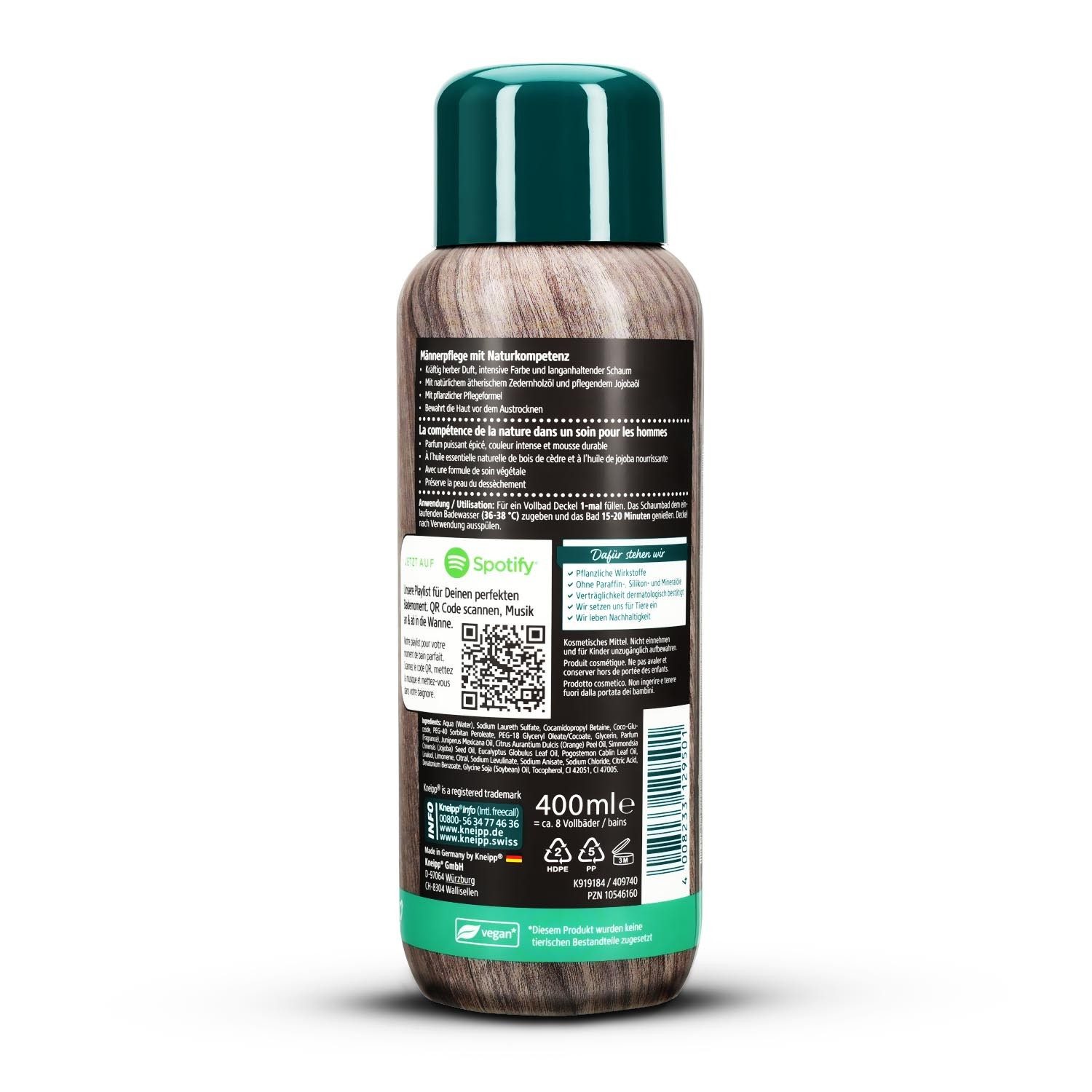 Kneipp Badeschaum KNEIPP Aroma-Pflegeschaumbad Männersache 400ml