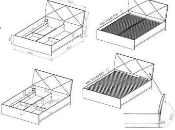Feldmann-Wohnen Polsterbett Lille (1-tlg), 160x200cm weiß matt / grau ohne Lattenrahmen