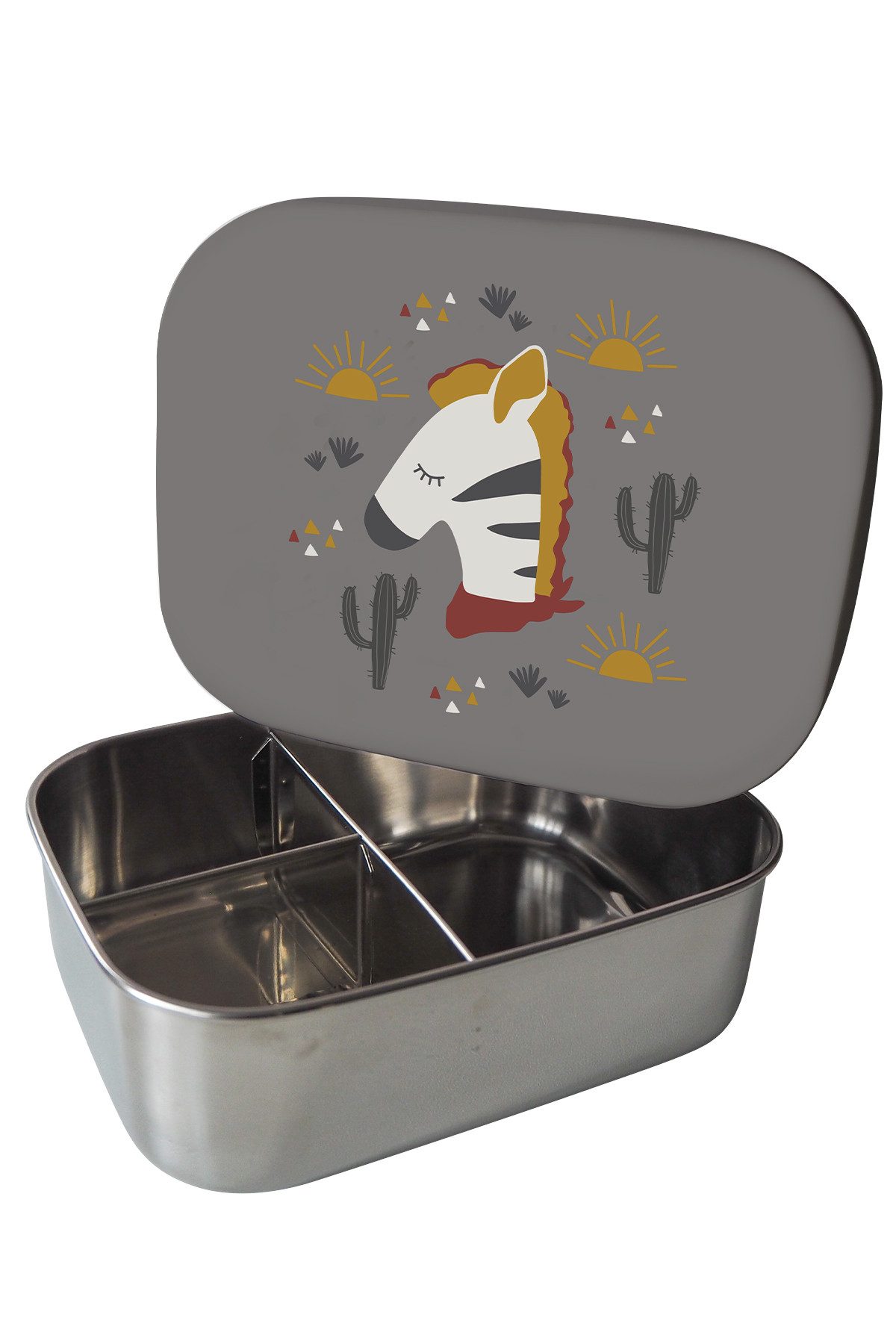 kikadu Lunchbox, Box: Stainless Steel, Lid: 100% Silicone, BPA free, (1-tlg), Zebra Grau aus Edelstahl mit BPA-freiem Silikondeckel