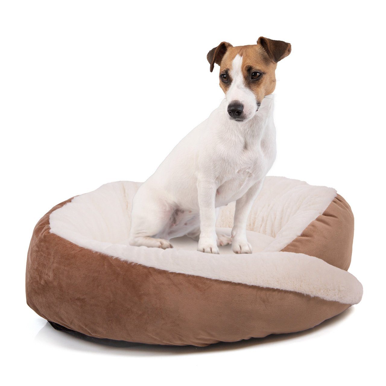 Wallace & Jones Hundekorb Hundebett Harmony, braun/beige, ca. 60 x 60x 18 cm, Hundekissen, Hundebett mit Rand, rutschfest