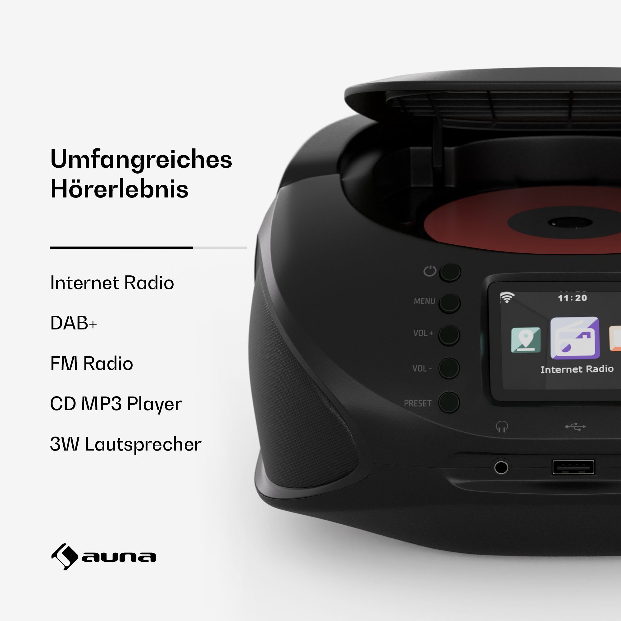 Auna auna Roadie Smart IR/DAB/BT/CD/MP3 Boombox USB BK Radio (FM-Radio;Internetradio, 3 W, Bluetooth Radio DAB Tragbar CD MP3 Player 3 W)