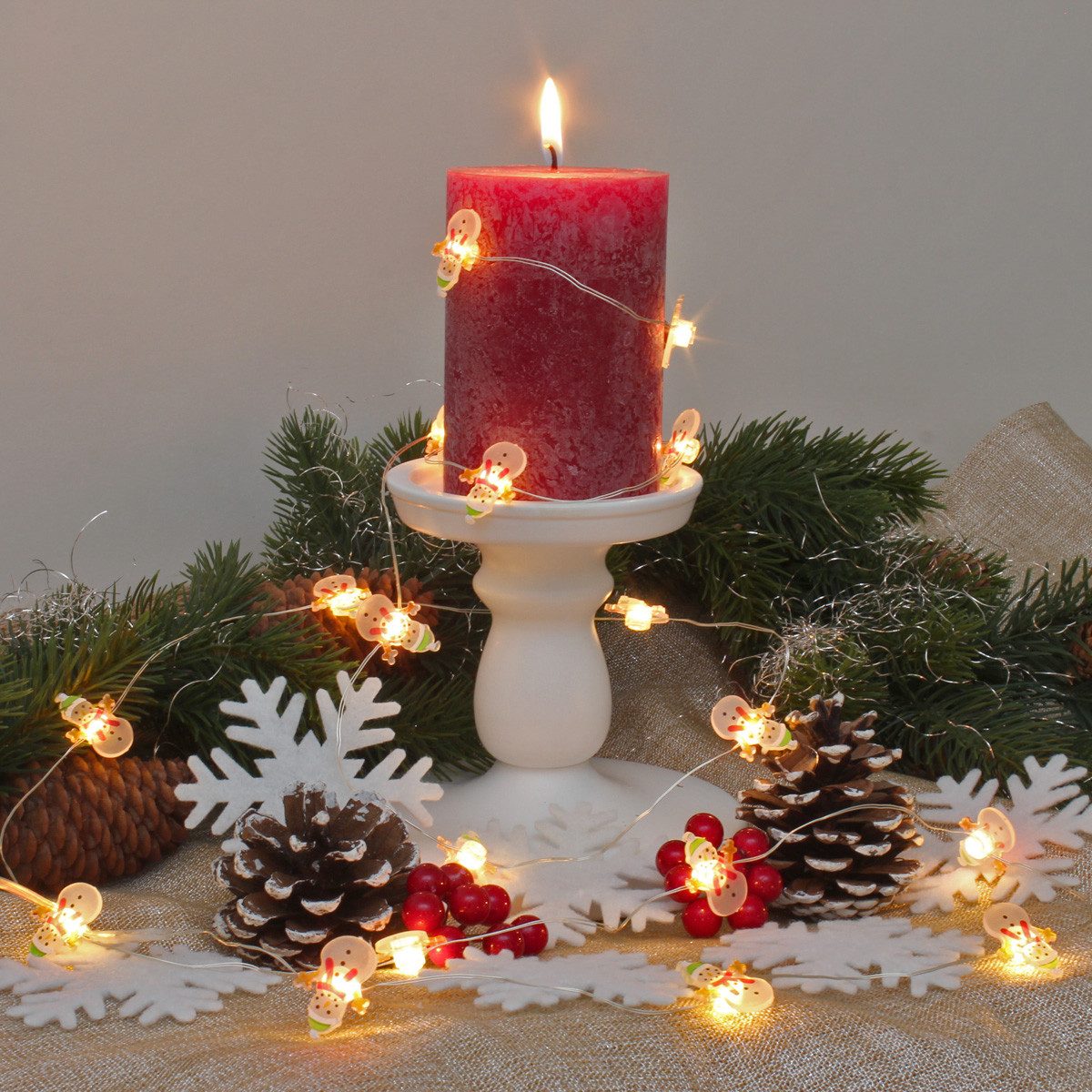 LED-Lichterkette Silberdraht Schneemann Winter Weihnachtsdeko Acryl 20LED Batterie
