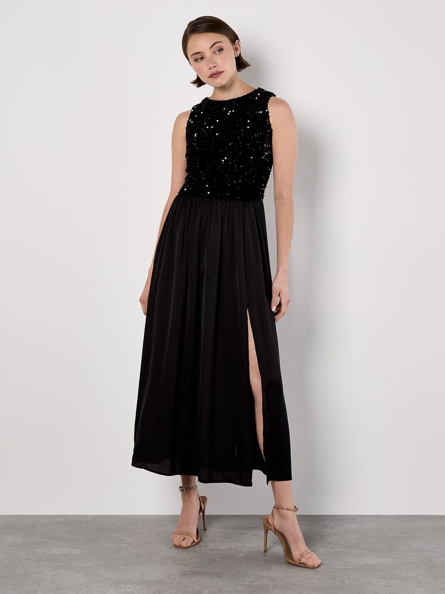 Apricot Partykleid Midikleid mit Pailletten