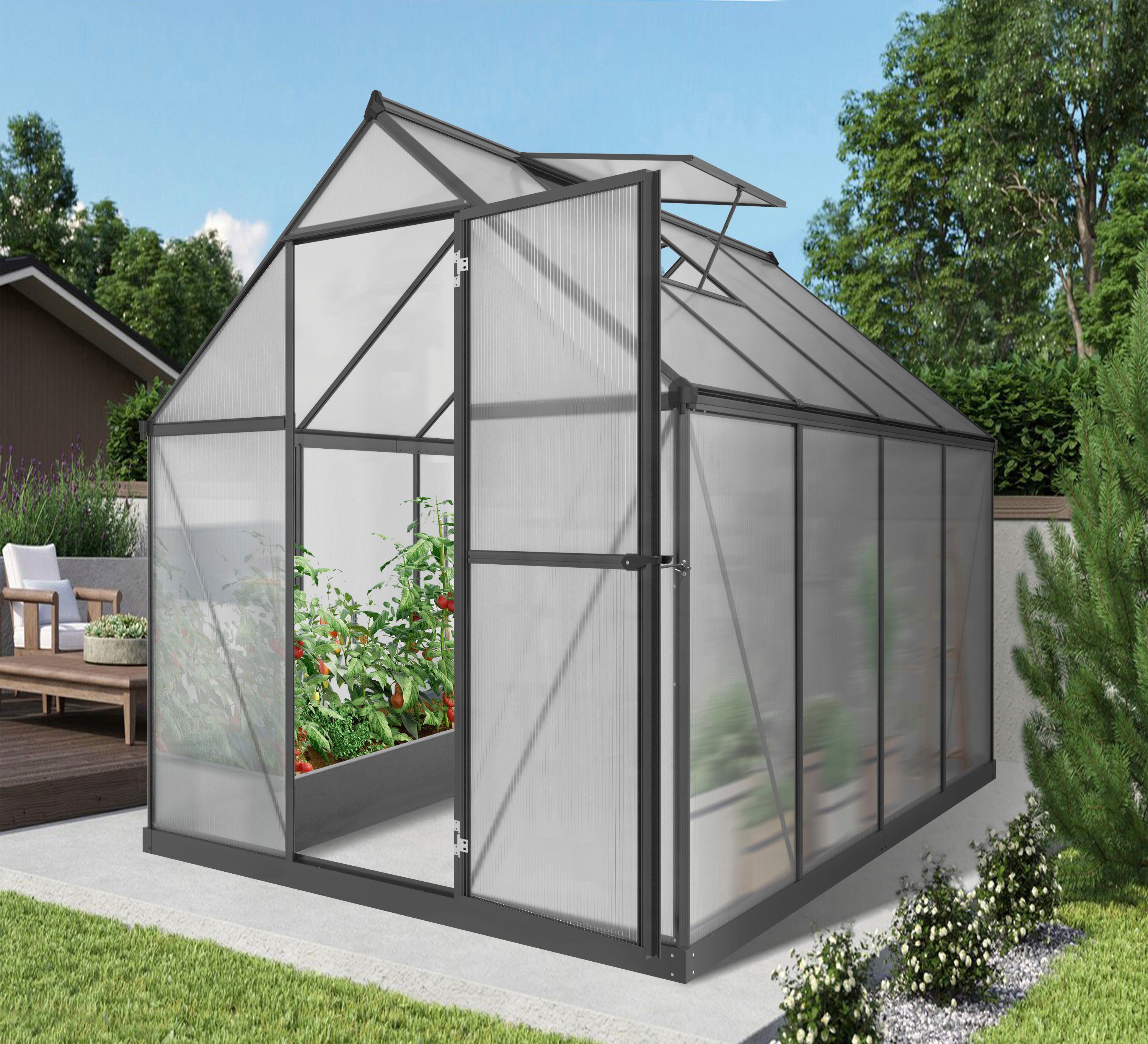 KONIFERA Gewächshaus, BxTxH: 182 x 243 x 208 cm, 4 mm Wandstärke, Set, mit Fundamentrahmen