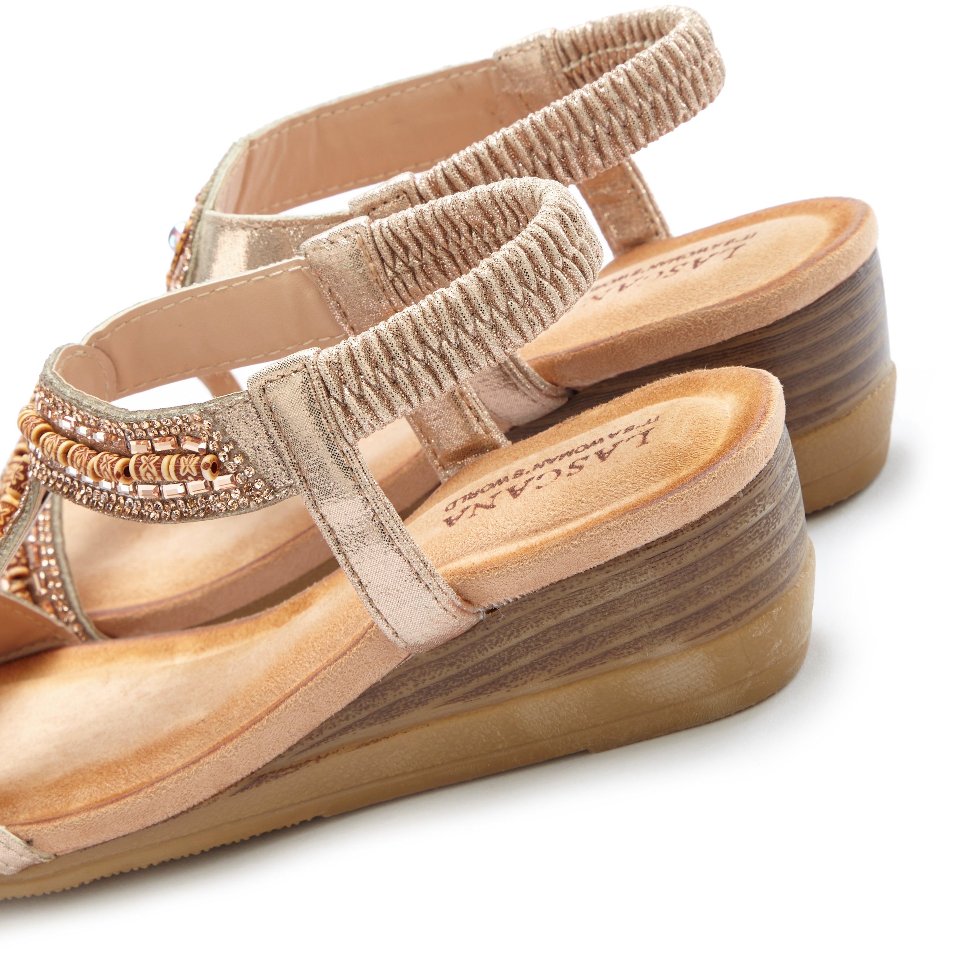Sandale und LASCANA elastische kleiner Sandalette, Sommerschuh, Keilabsatz Riemchen