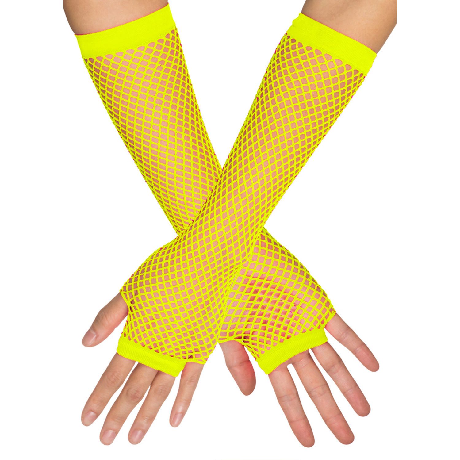 Funny Fashion Kostüm Lange Fingerlose Netzhandschuhe 'New York', Neon günstig online kaufen