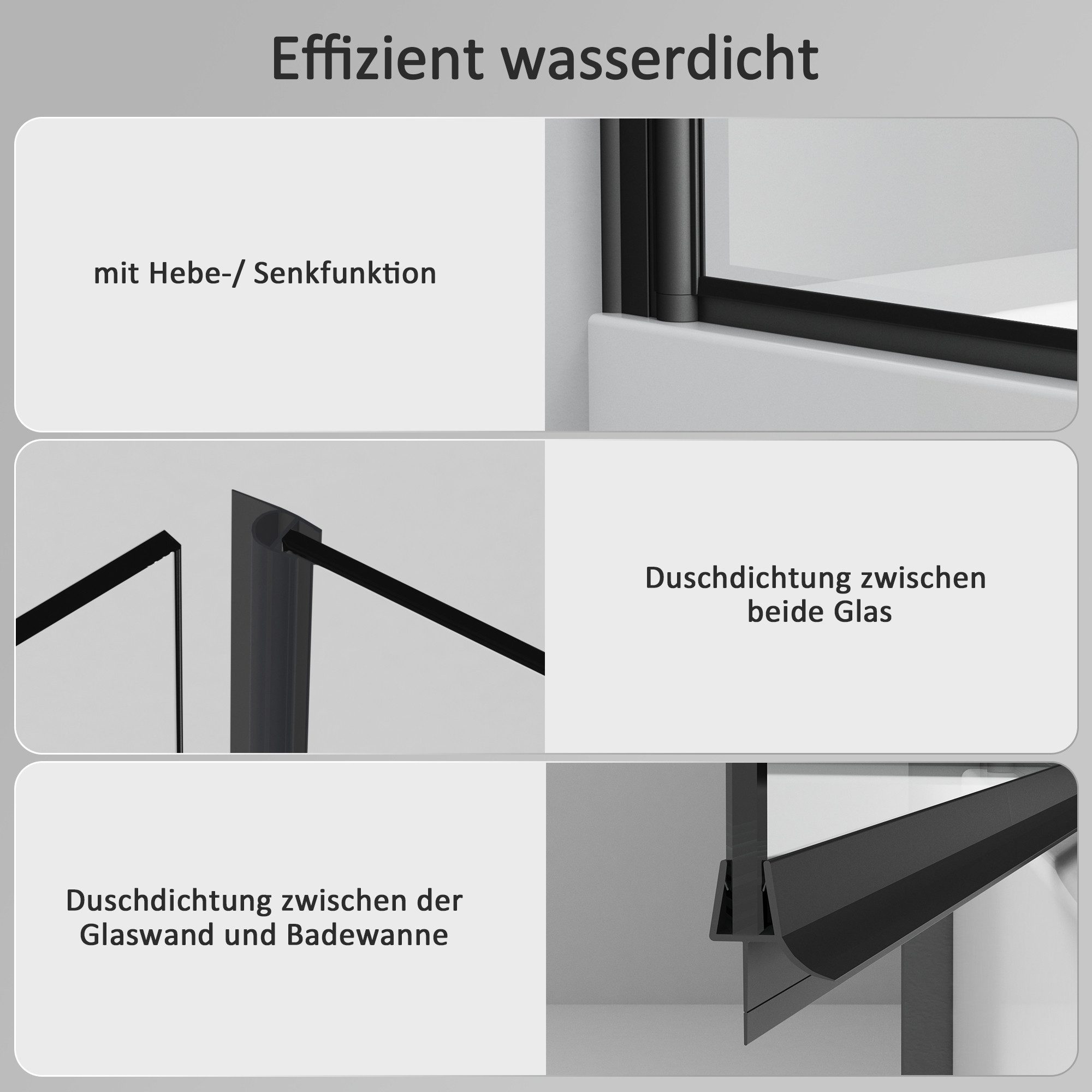 Boromal Duschwand Badewannenaufsatz Duschwand Duschabtrennung 3-teilig faltbar mit NANO, 6mm Einscheibensicherheitsglas, 6mm beidseitig NANO – Bild 5 von 5